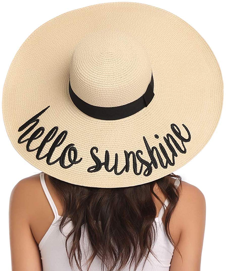 DRESHOW Sombrero Paja Mujer Plegable Verano Sombrero Verano Sombrero ala Ancha Mujer Sombrero de Playa Plegable UPF 50+