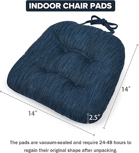 Miniatura 3 de baibu Juego de 2 almohadillas de metal para sillas de comedor de 14 x 14 pulgadas con lazos, cojines súper suaves para sillas de cocina, cojines