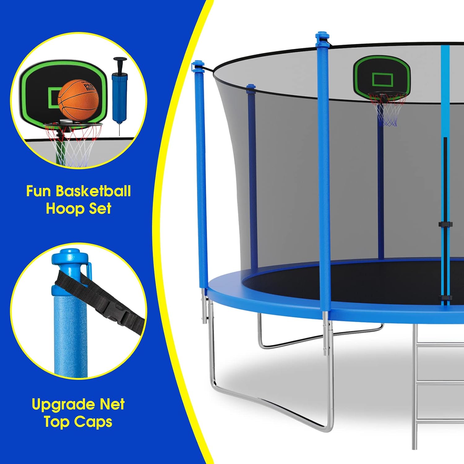 SKYUP Tranpoline 1500LBS 16 15 14 12 10 8 FT Tranpoline for 9-10 Kids and Adults, Windproof Outdoor Tranpoline with LED Light+Sprinkler+Socks, Net, Basketball Hoop, Easy to Install & Last Long-1