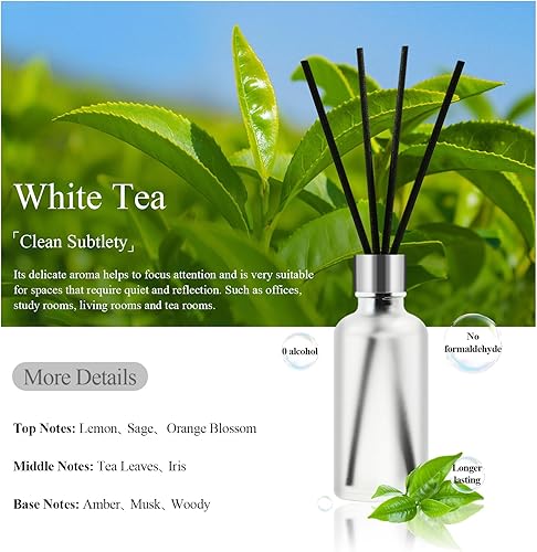 Miniatura 4 de CALMORA Juego de difusor de varillas de aceite esencial, 3 x 1.7 fl oz sin llama de lirio y jazmínté blancoámbar difusor de aroma con 15 varillas,