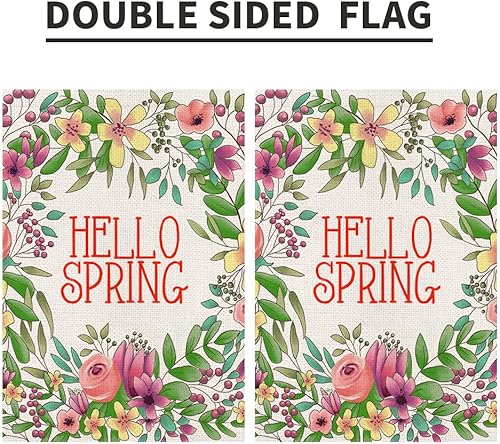 Miniatura 6 de Bandera de jardín floral de Hello Spring de 12 x 18 pulgadas arpillera de doble cara para exteriores decoración de patio de temporada para