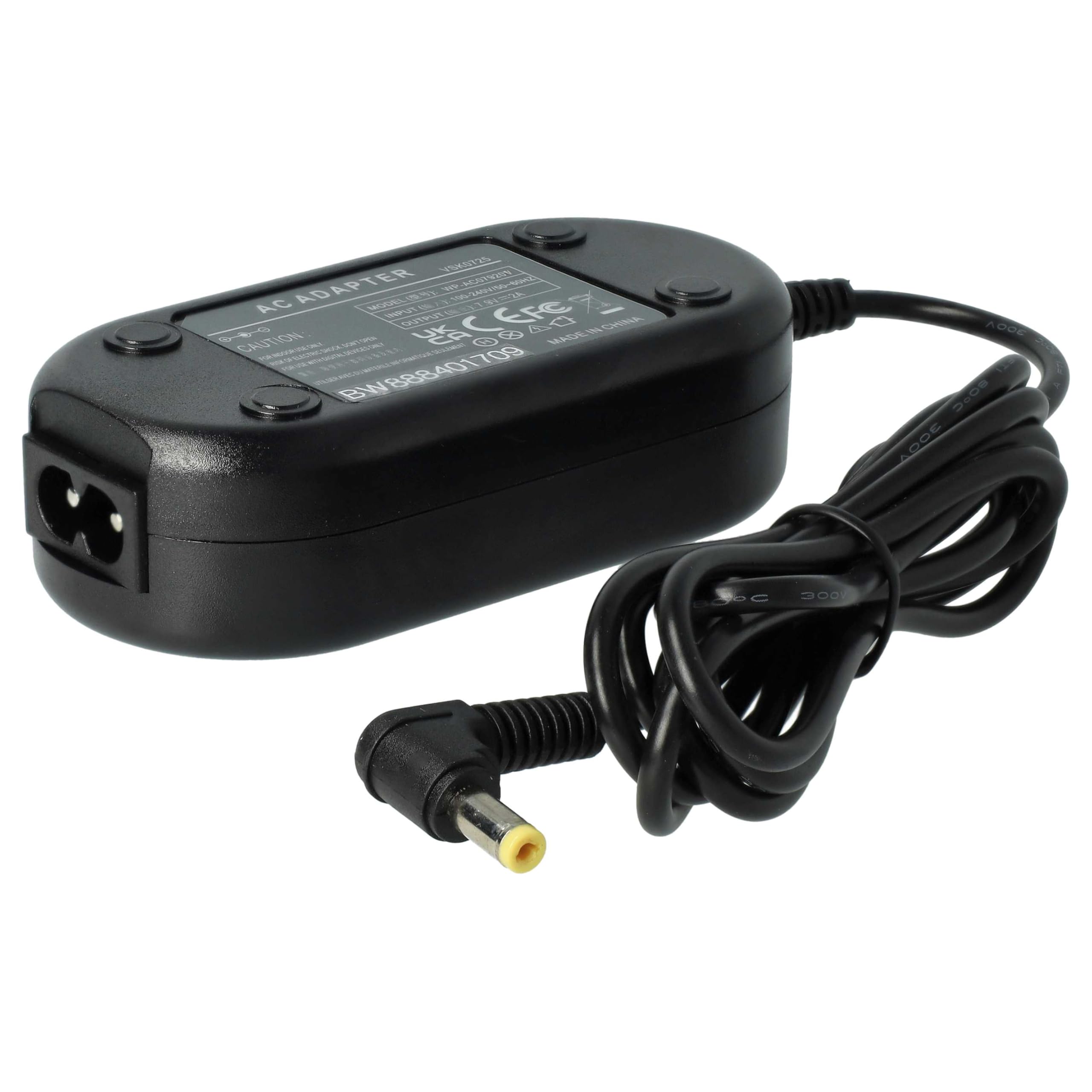 vhbw Zasilacz kompatybilny z Panasonic NV-DS29 | NV-DS30, NV-DS28B, NV-DS29B aparat, aparat cyfrowy, kabel zasilający DSLR, 2 m