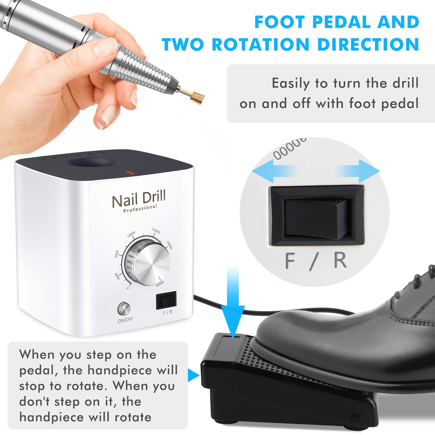 Nail Drills for Acrylic Nails - Professional Nail Drill Machine BTArtbox 30000 RPM Electric Efile Nail Drill for Gel Nails Remove Poly Nail Gel Gift for Women Home and Salon Use, White