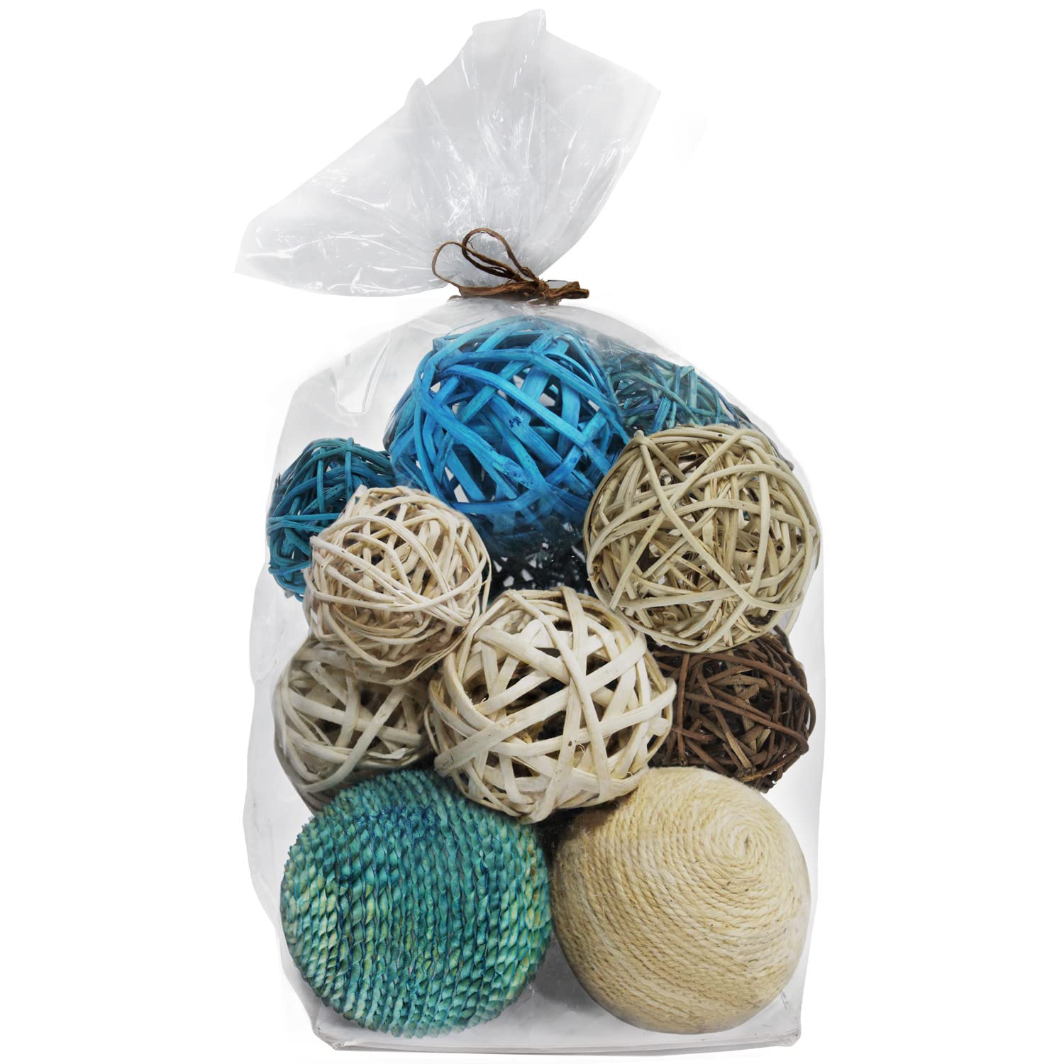 Blue Donuts Decorative Balls for Bowls Decorative Balls for Centerpiece Bowl Fillers, Assorted Rattan Wicker Balls Orb Grapevine Ball, Vase Fillers, Blue, Pack of 18