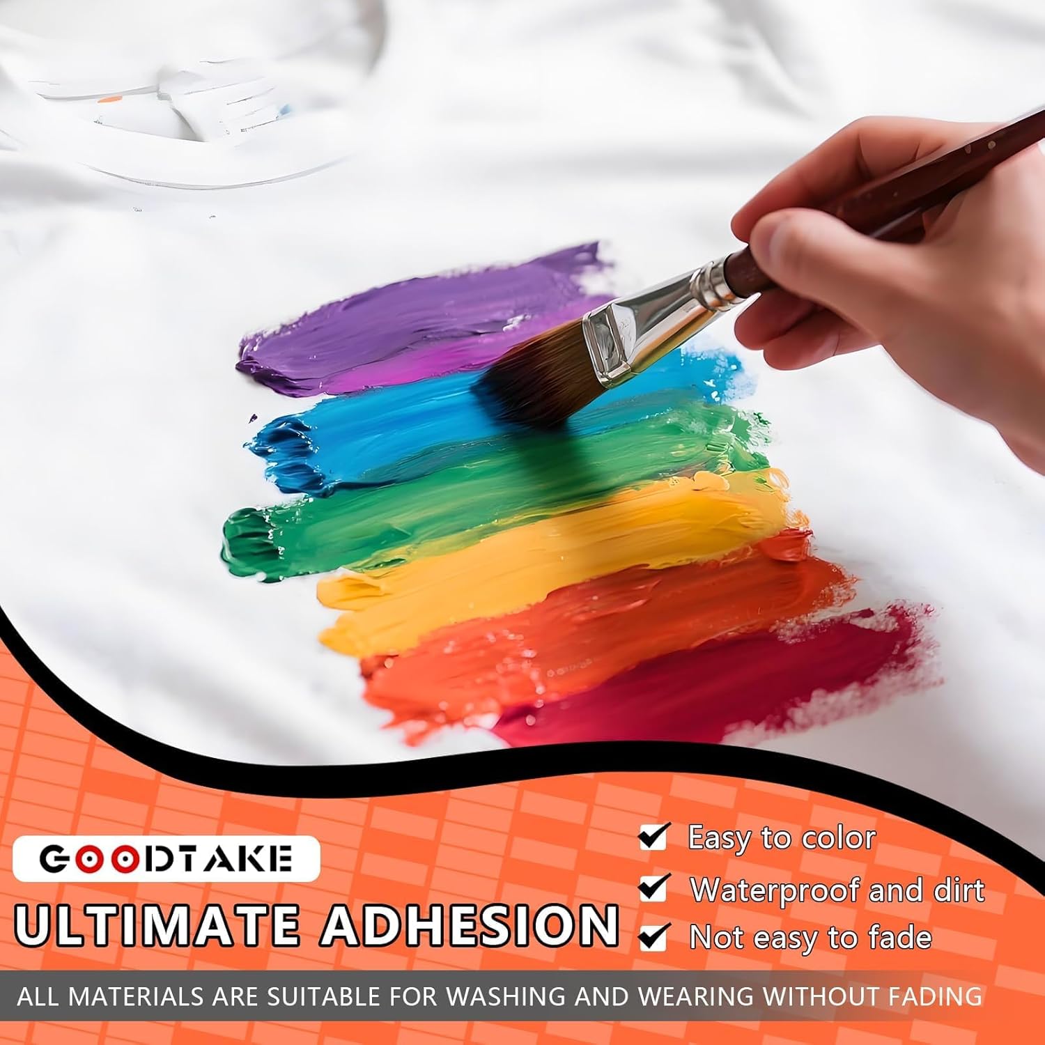 GOODTAKE Fabric Paint Set of 10 Colors - 250ml (9 Fl Oz) Each Colors - Permanent Acrylic Paint for Fabric & Clothes, Perfect for DIY T-Shirts, Jeans and Textile Art Projects
