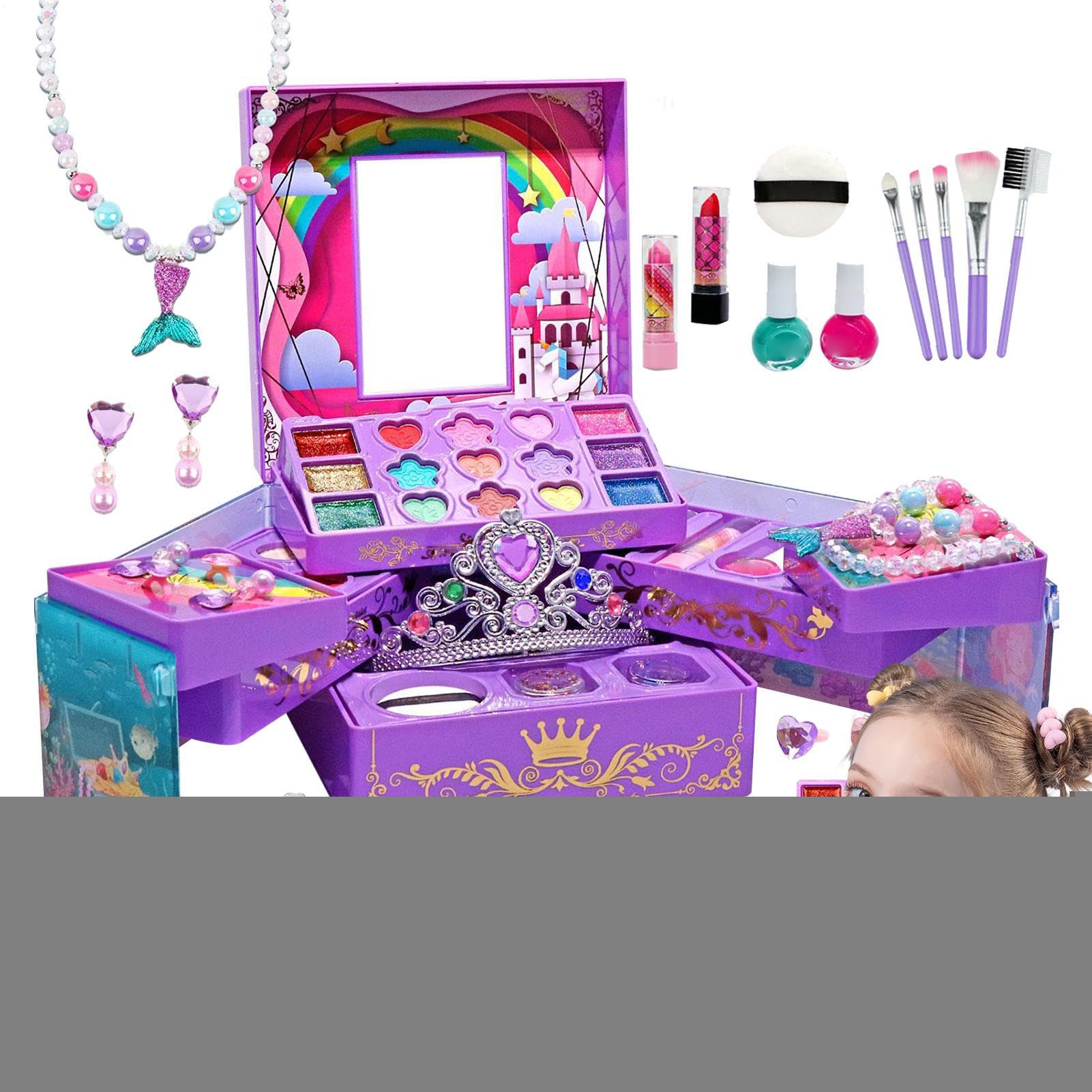 Trucco da Bambine Lavabile Principessa | Set Giocattolo Trucco per Giochi di Ruolo per Festa di Compleanno, Spettacolo, Ballo in Maschera, San , in Auto o a Casa