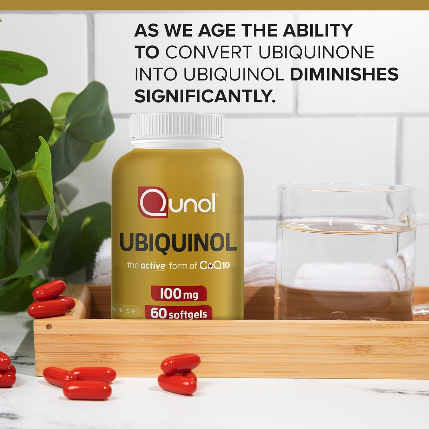 Qunol Ubiquinol CoQ10 100mg Softgels, ubiquinolo - Forma attiva del coenzima Q10, antiossidante per la salute del cuore, livelli di pressione sanguigna sani, utile per gli utenti di statine, 60