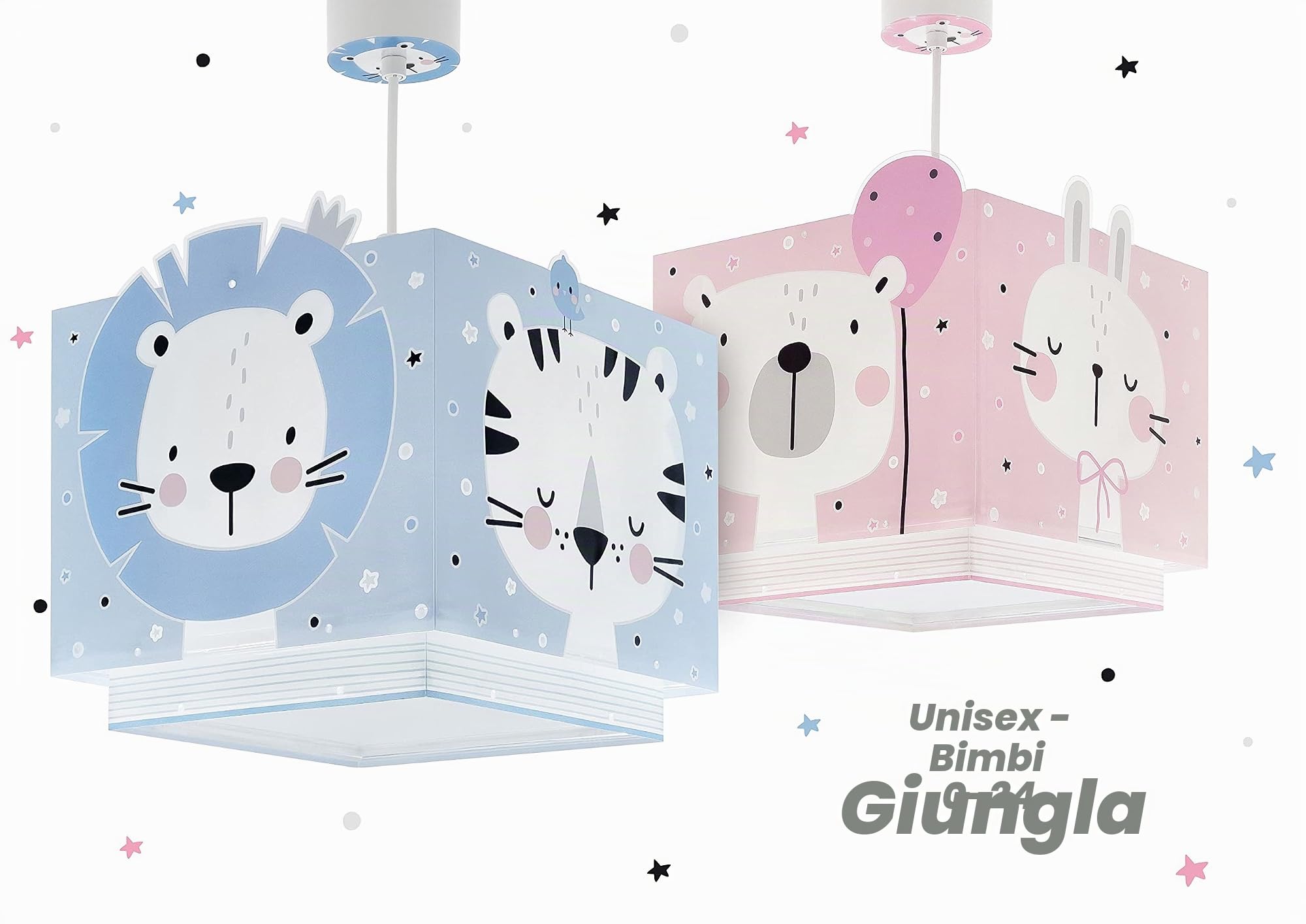 Dalber Lampada da soffitto per bambini Baby Jungle blu Jungle Orso Leone Tigre Coniglio