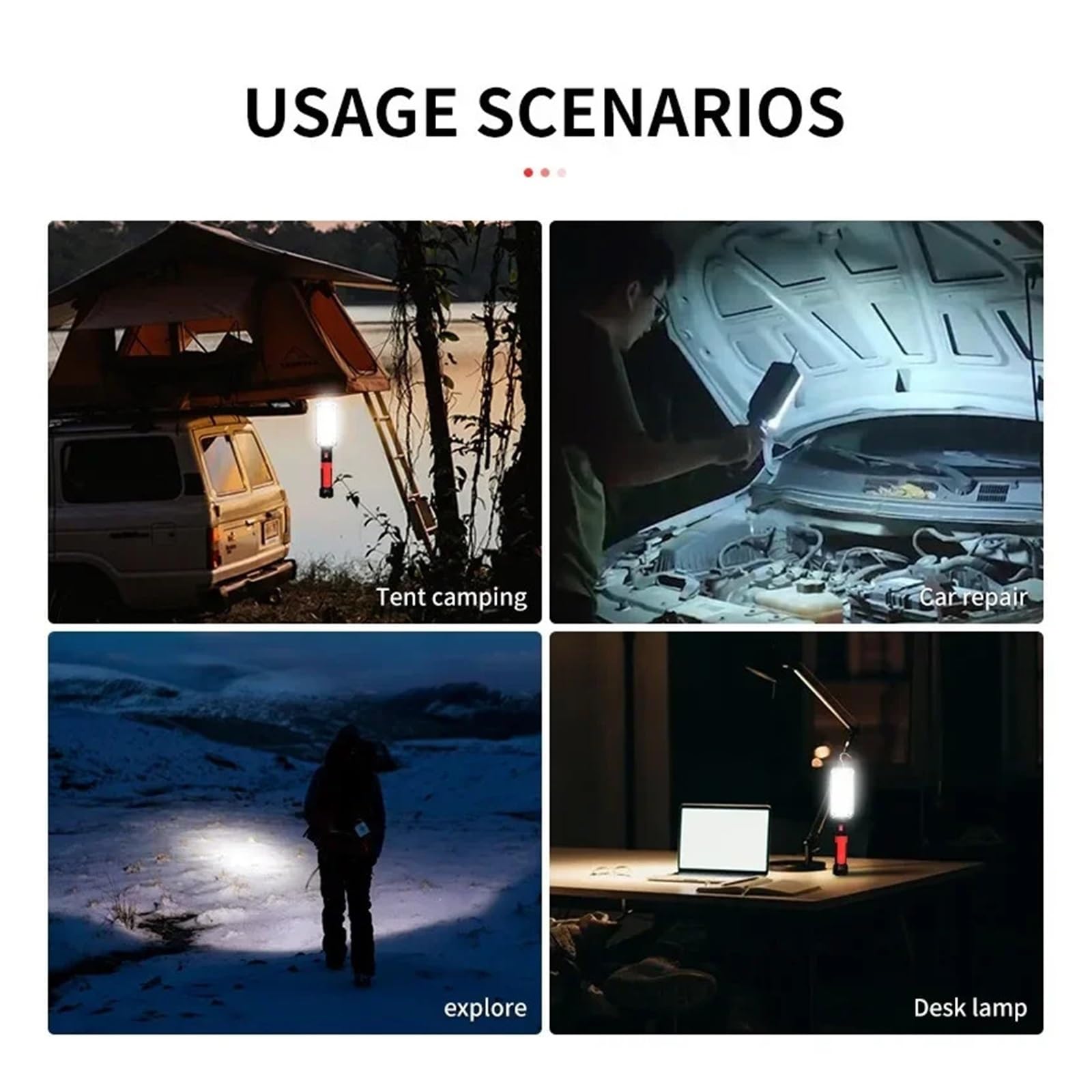 1/2/4 Piezas De Luz Trabajo, Lámpara Portátil Con Gancho Magnético, Camping, Linterna Recargable USB COB Alta Potencia, Resistente Al Agua Brillo Ultra Alto(4PCS,With battery)