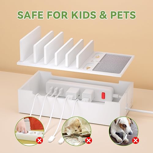 Miniatura 5 de Pezin & Hulin Organizador de estación de carga múltiple, caja de organización de cables de bambú, regletas de alimentación y ocultador de cables,