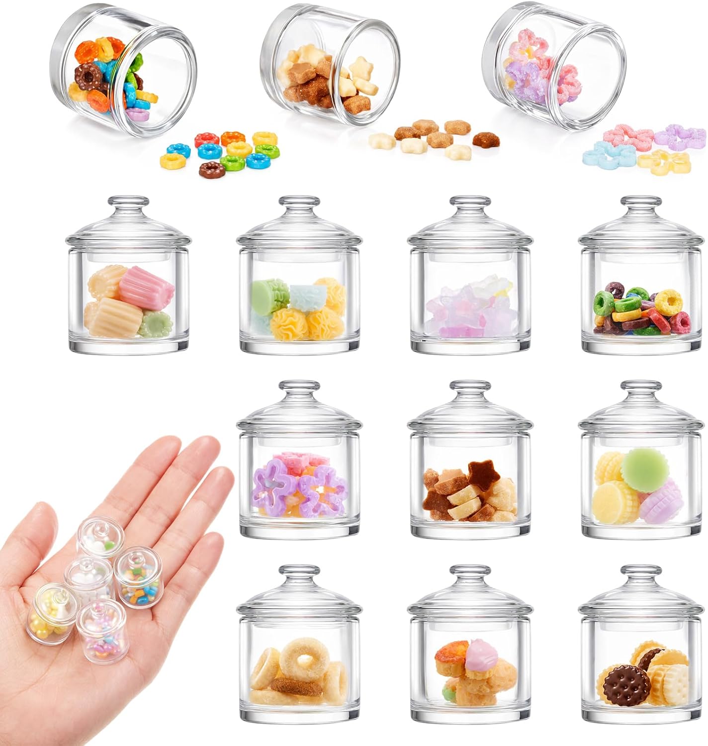 Sumind Cute Miniature House Food Jar Glass Bottle 1:12 Mini Fruit Simulation Scene Candy Snack Model Party House Kitchen Decoration for Houses(Candy,50 Pcs)