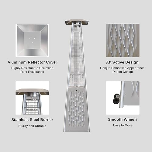 Miniatura 3 de EAST OAK Pyramid - Calentador de patio de 48000 BTU, calentador de patio con llama para exteriores, acero inoxidable, calentador de propano de tubo