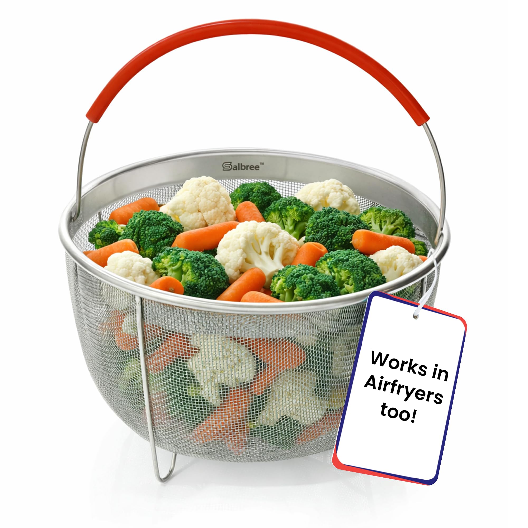 Original Salbree Steamer Basket for 3qt Instant Pot Accessories, Stainless Steel Strainer and Insert fits IP Insta Pot, Instapot 3qt, Other Pressure Cookers and Pots, Premium Silicone Handle