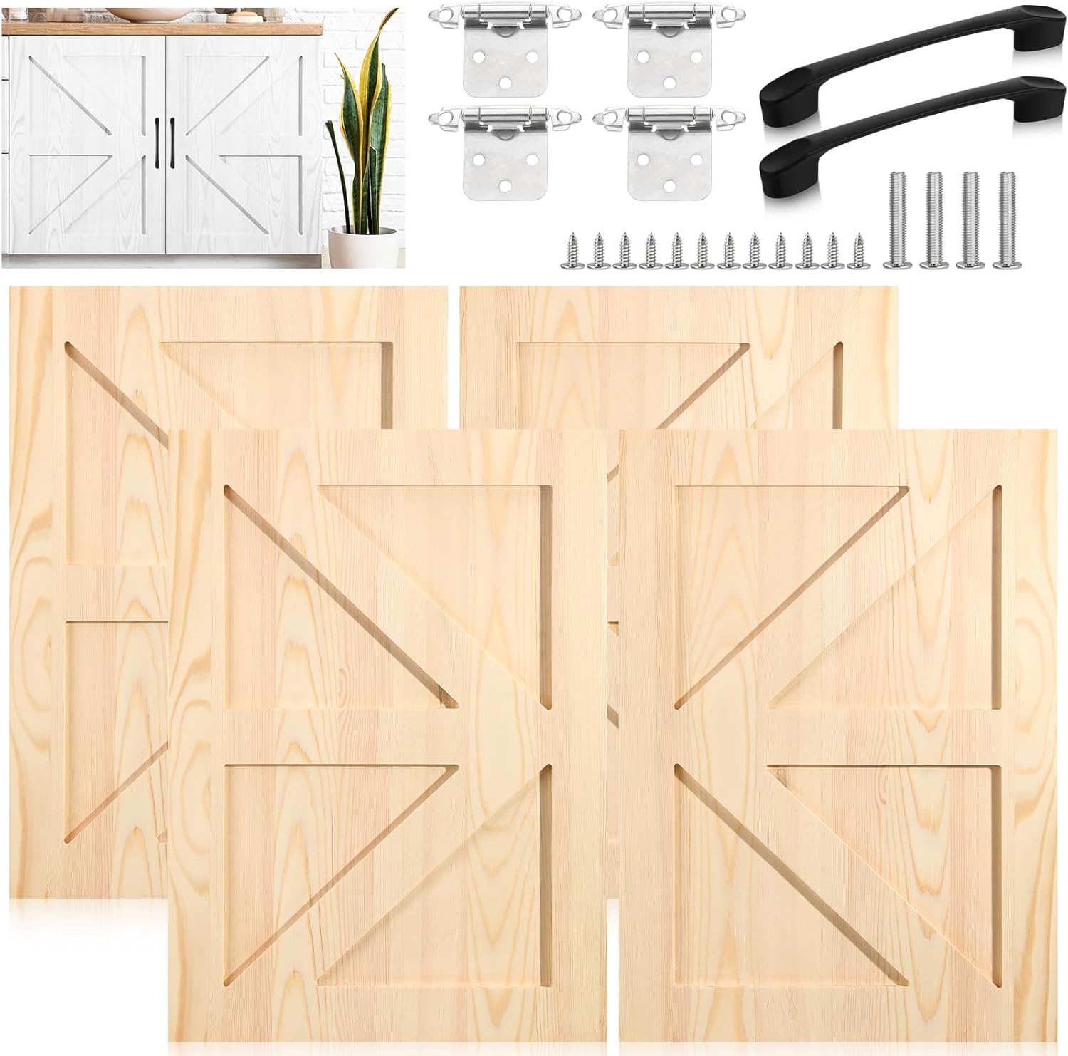 Sintuff Sets Unfinished Kitchen Cabinet Door Replacement with Hinges Handles, Shaker Cabinet Doors Front Replacement for Kitchen Bathroom Vanity Closet(4,16.25'' W X 22.5'' H)