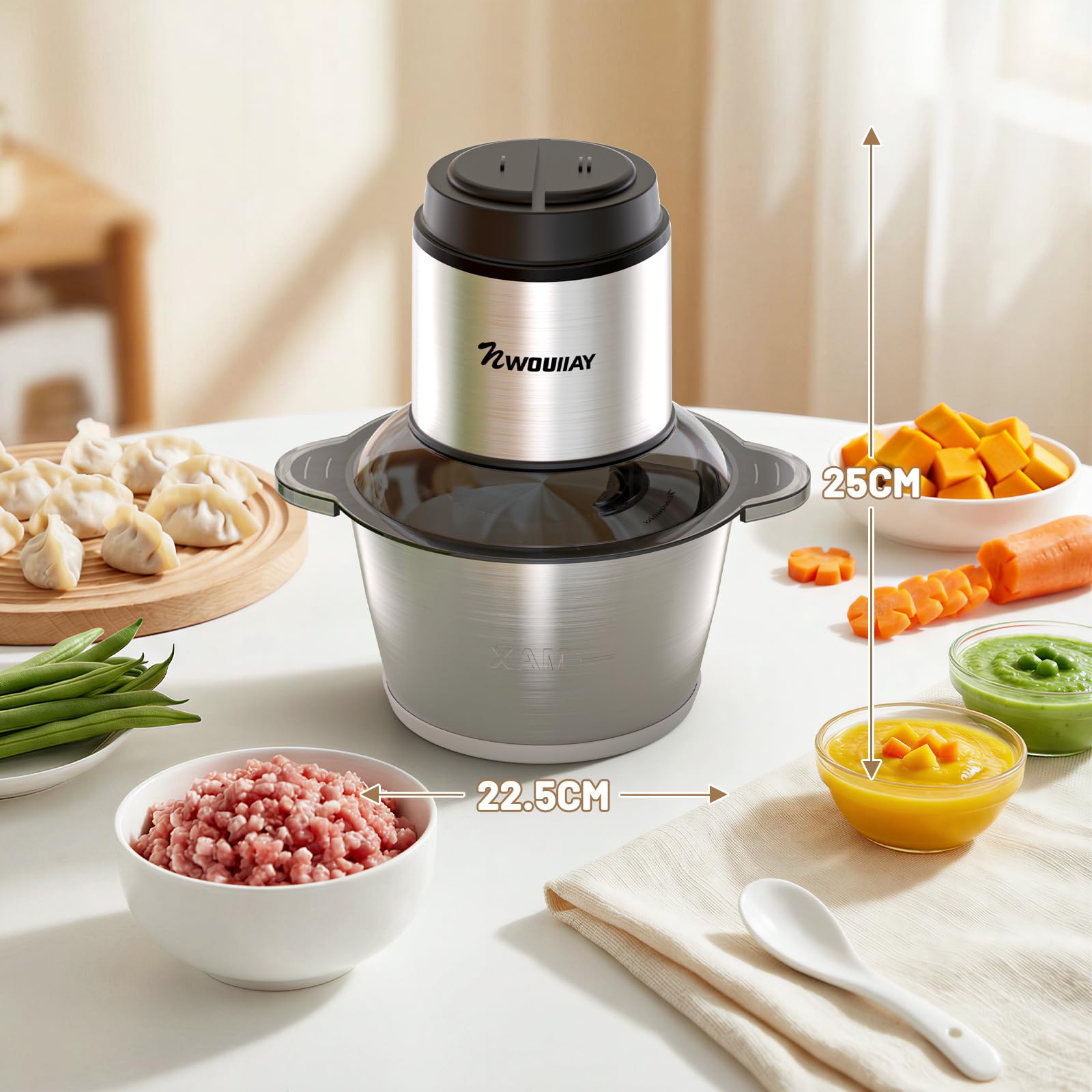 Picadora de Carne Eléctrica 300W 2L, Trituradora Multifuncional para Cocina Doméstica con 2 Velocidades y 4 Cuchillas de Acero Inoxidable, Ideal para Carne, Verduras, Frutas y Cebolla