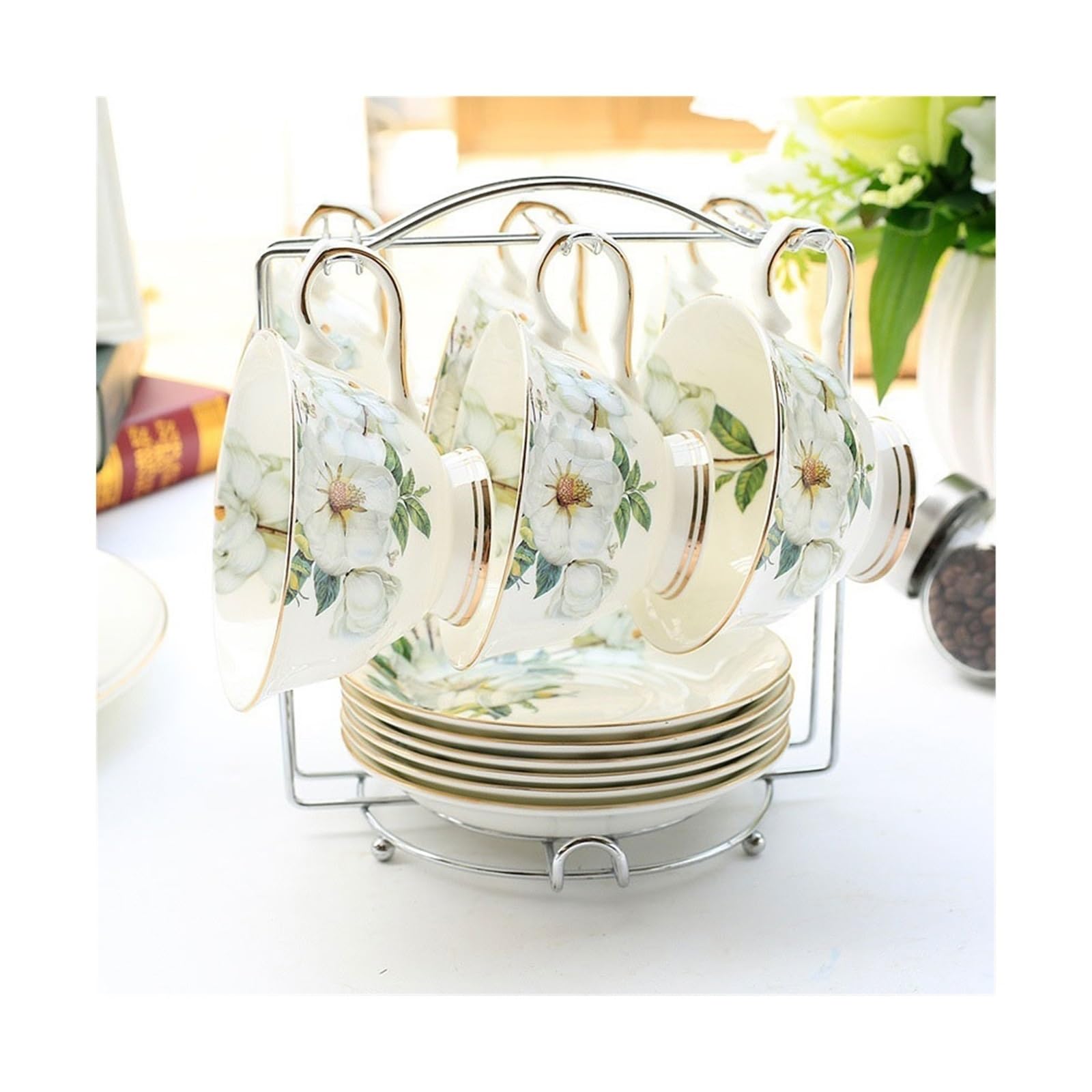 Kubek do kawy Lekki, luksusowy zestaw filiżanek do kawy z porcelany kostnej Zestaw domowej herbaty Spersonalizowany kreatywny ceramiczny kubek 6 zestawów Kubki