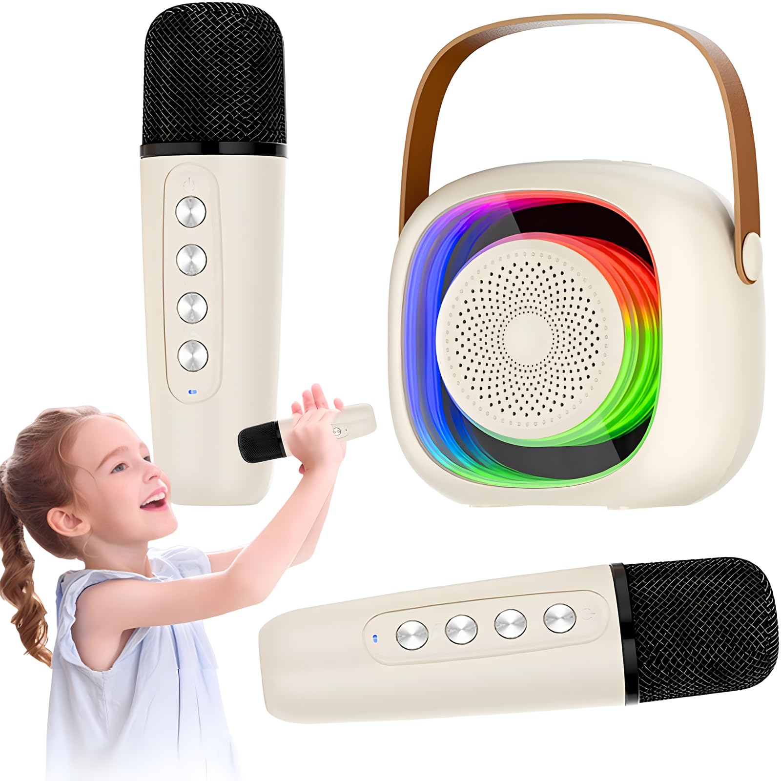 Machine à Karaoké Singingmate Bluetooth Portable Rose - 2 Micros Sans Fil, Haut-Parleur Puissant Pour Fêtes