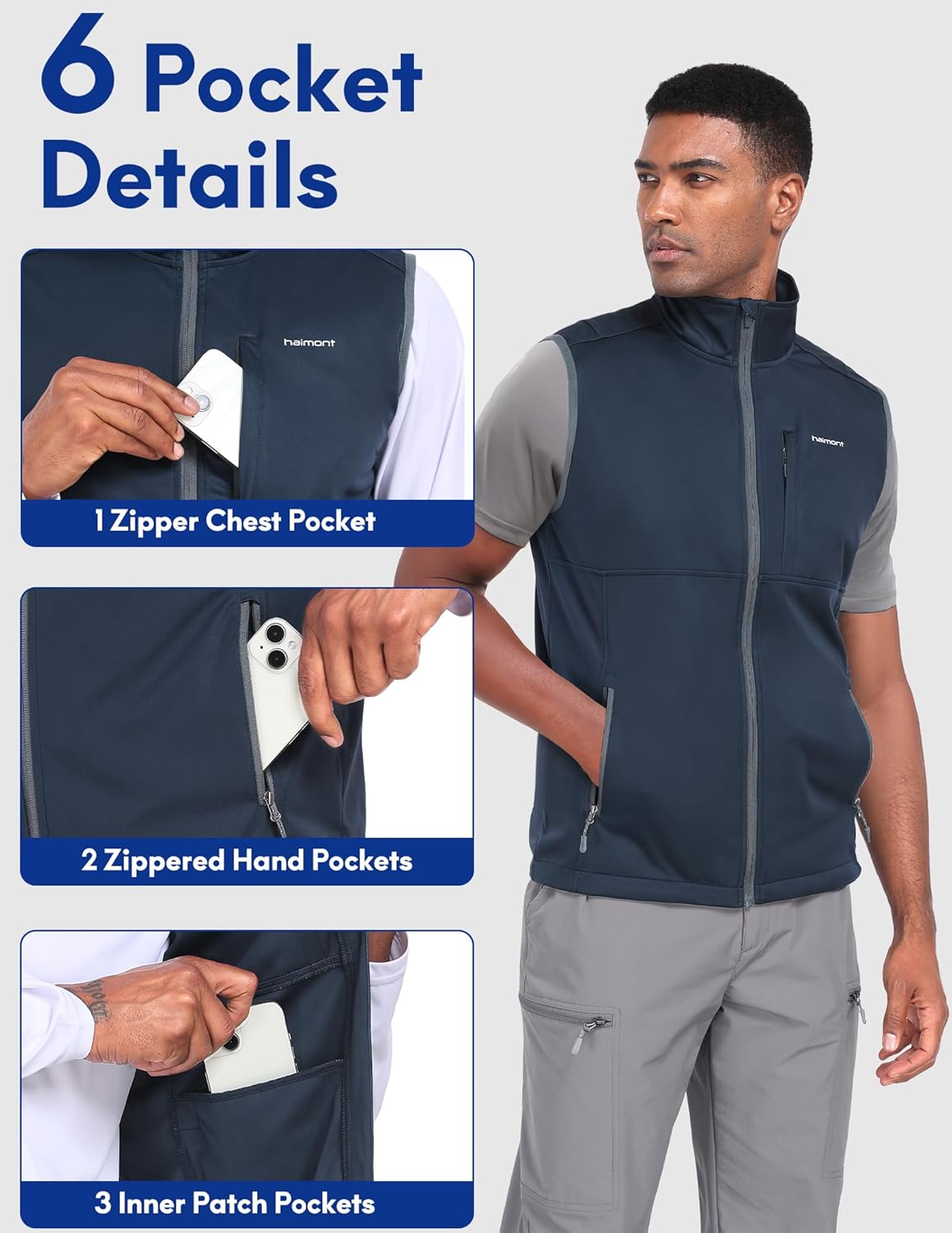 Haimont Men's Lightweight Vest Windproof Sleeveless Jacket Outerwear Multi-Pockets Zip Up for Hiking Running - Image 2