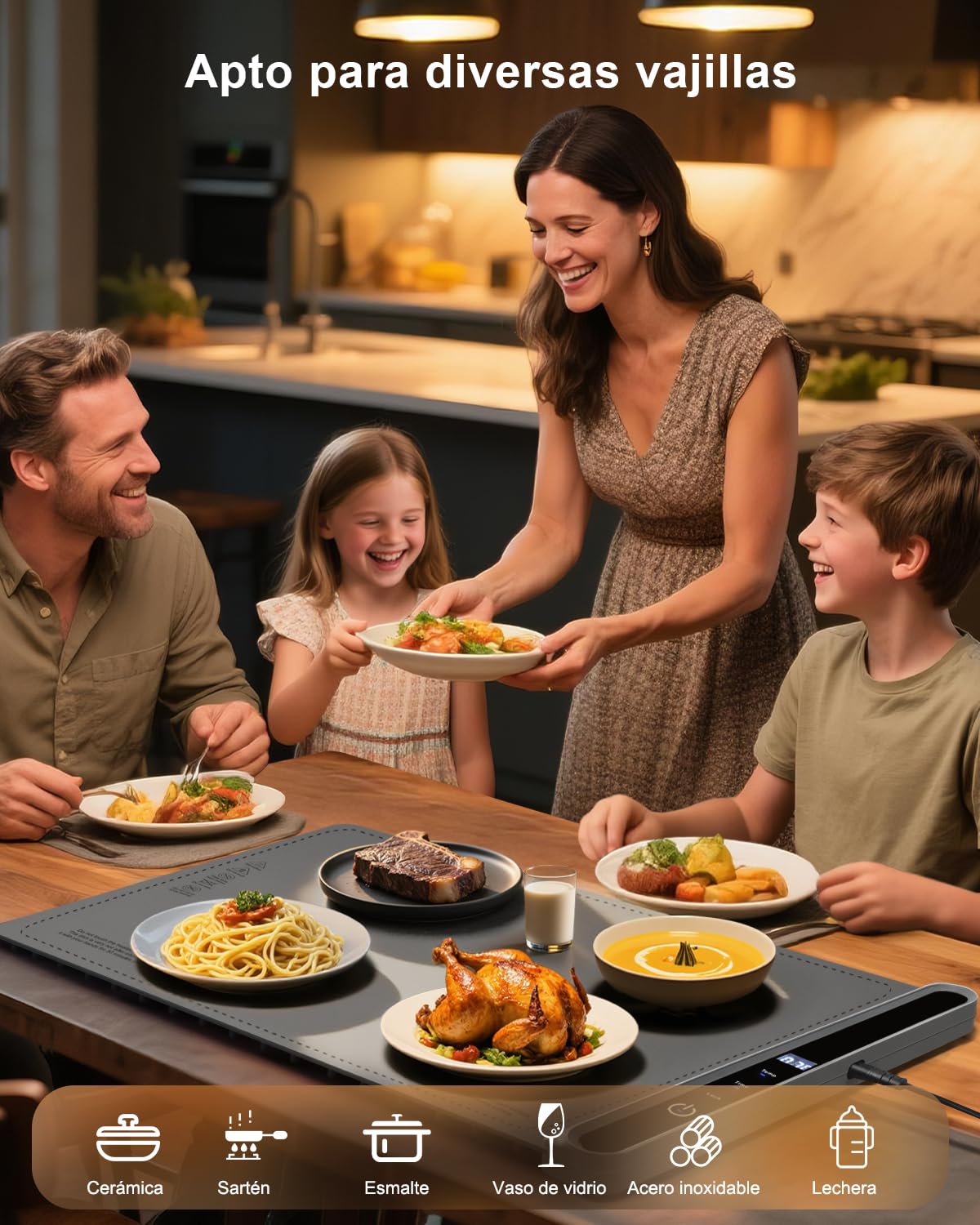 AUTOPkio Calienta Platos Electrico, Plegable Bandeja Calentador de Comida 300W Rápido Calentamiento con 6 Temperatura y 9 Temporizadores Auto-Apago, Bloqueo Infantil para Bufés, Familiare, Fiestas