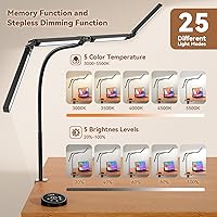 Vista 6 de Led Desk Lamps for Home Office - Eye Caring Architect Lamp with Clamp, Double Head Computer Monitor Work Desk Light with Remote Control: 24W