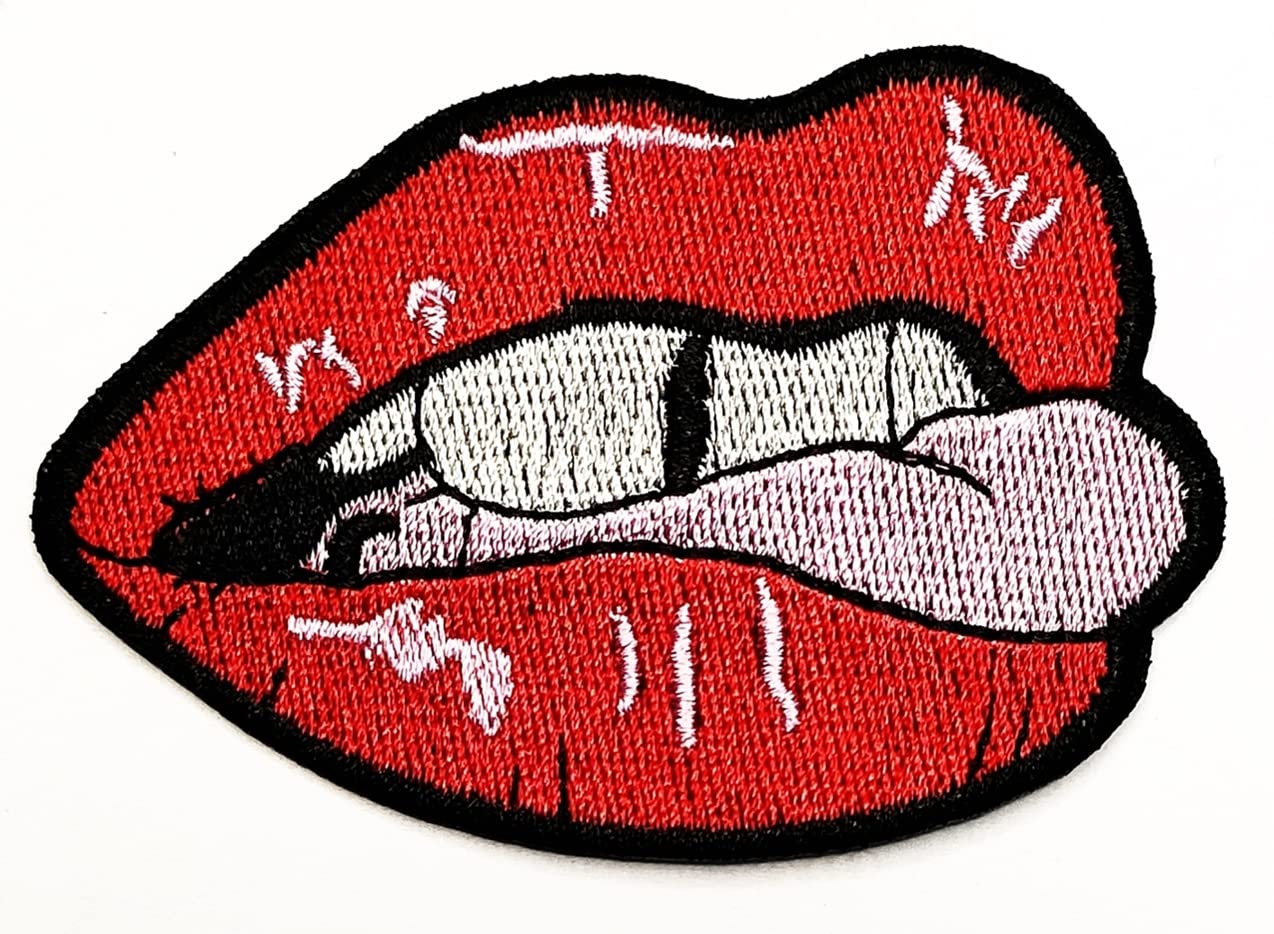 Red Mouth Sexy Lips Lick Embroidered Motif Applique Decoration Sew On Patches Clothes T-Shirt Jackets Hats Jeans Backpacks for Men Women Boys Girls (2 PCS)