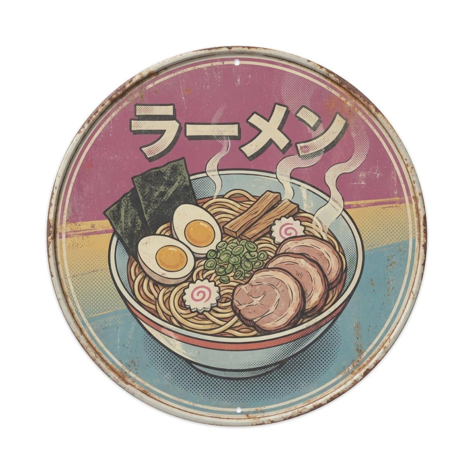 Cxhjca 8X8inch(20X20cm) Ramen Japanese Soup Bowl Retro Screenprint Restaurant Metal Tin Sign
