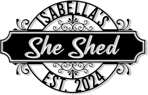 Letrero de metal personalizado con texto en inglés She Shed  Decoración de pared con nombre personalizado para jardín, porche, patio, valla o