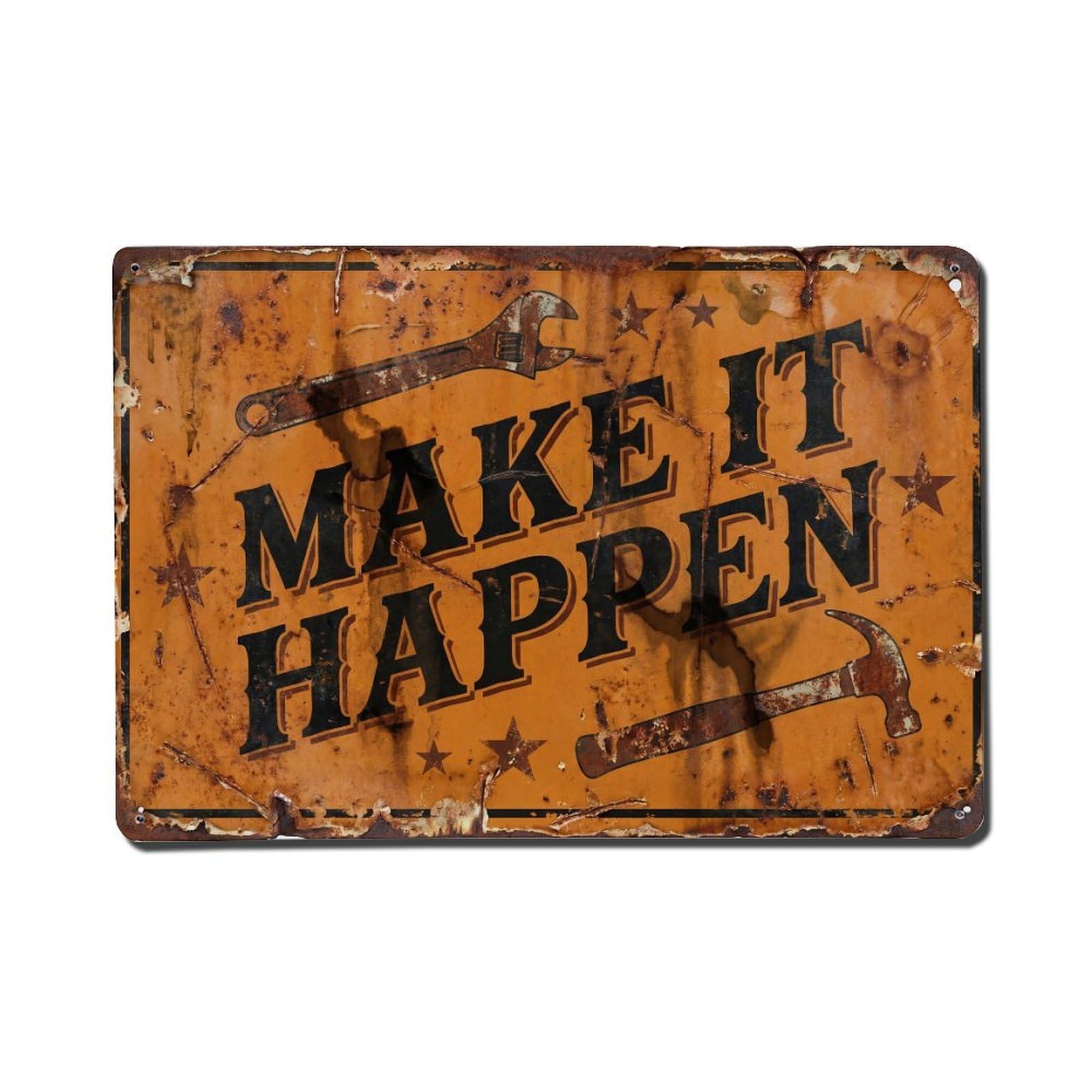Make It Happen Workshop Retro Motivational Slogans 1 Metal Tin Sign Wall Decor for Cafe, Club, Garden Metal Poster 8x12Inch
