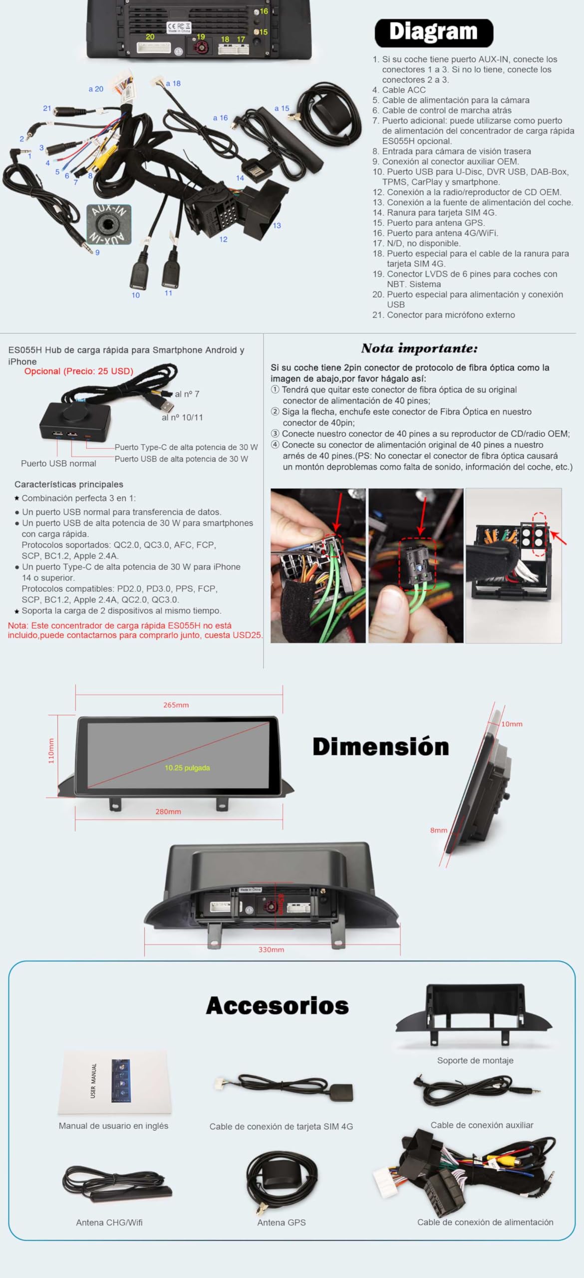 Erisin 10,25" 8-núcleo 4GB+64GB Android 14 Radio Coche Bluetooth Navegación GPS para BMW Serie 3 F30 F31 F34 Serie 4 F32 F33 F36 M3 M4 NBT Sistema CarPlay Android Auto Dab+ DSP WiFi 4G Canbus USB
