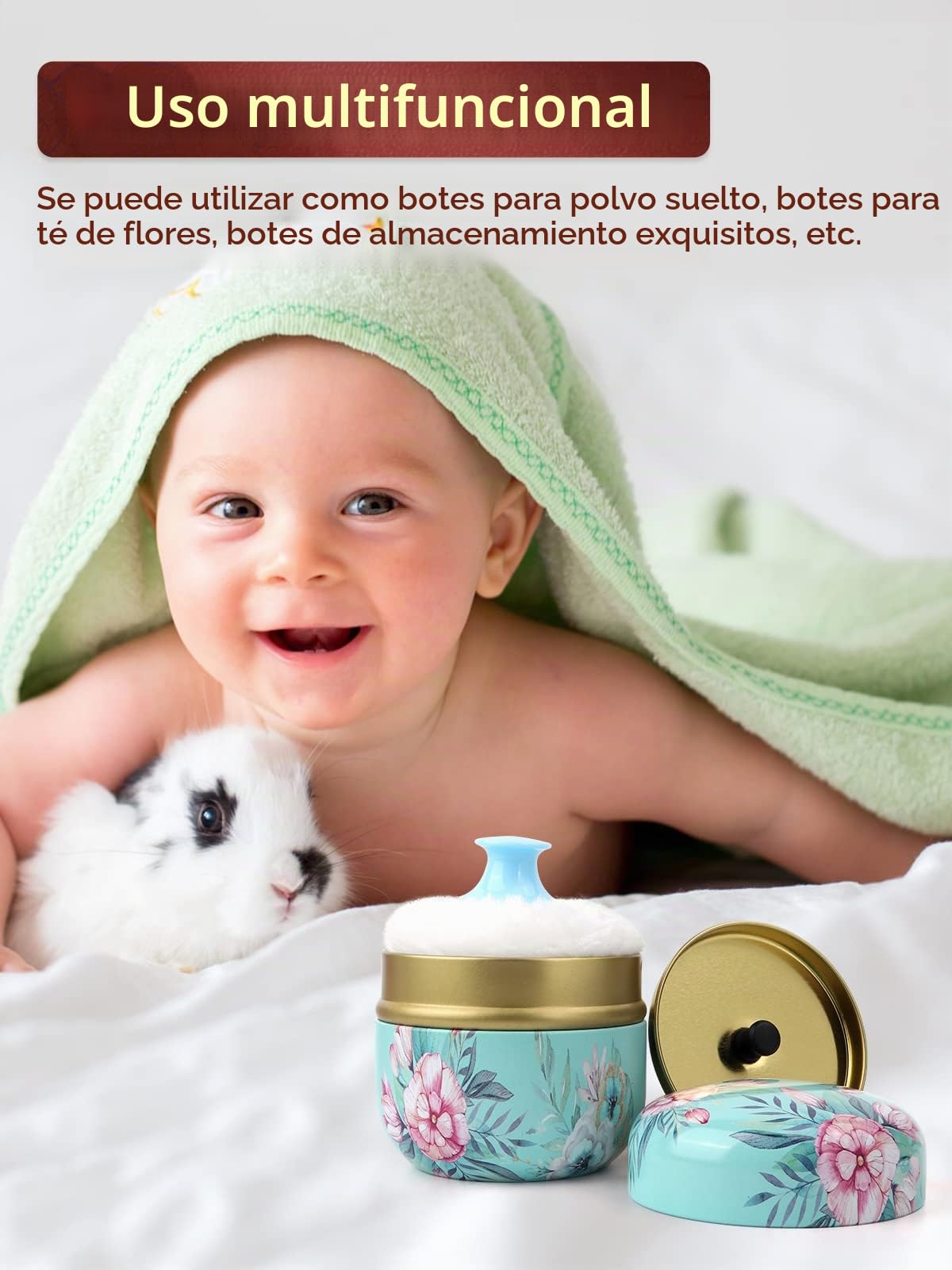 LIONVISON Caja de talco para bebé: estuche de talco medicado con soplo de polvo suave, tarro de almacenamiento para granos de café, caramelos y artículos pequeños (verde)