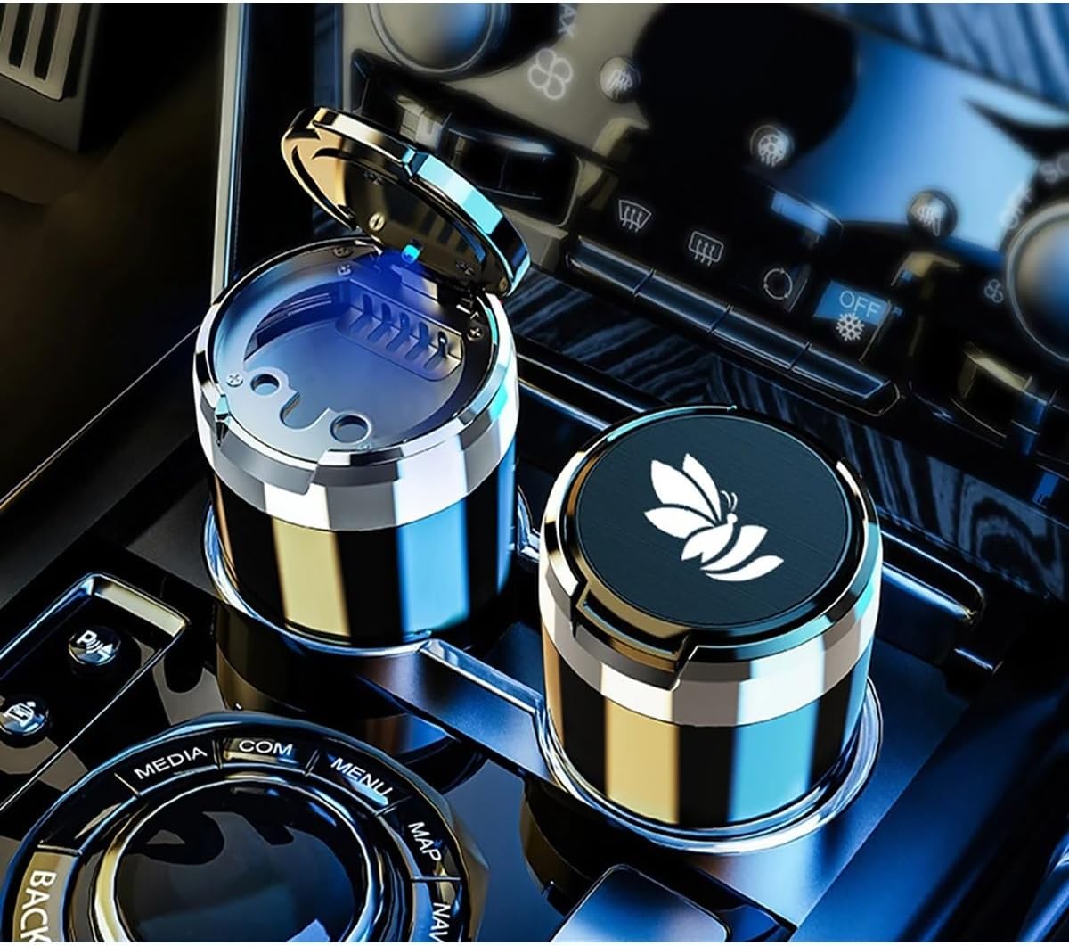 Car Ashtray Universal Car Ashtray with Light Portable Smokeless Ashtray for Cars with Cover Creative Supplies Car Windproof Ashtray (Black)