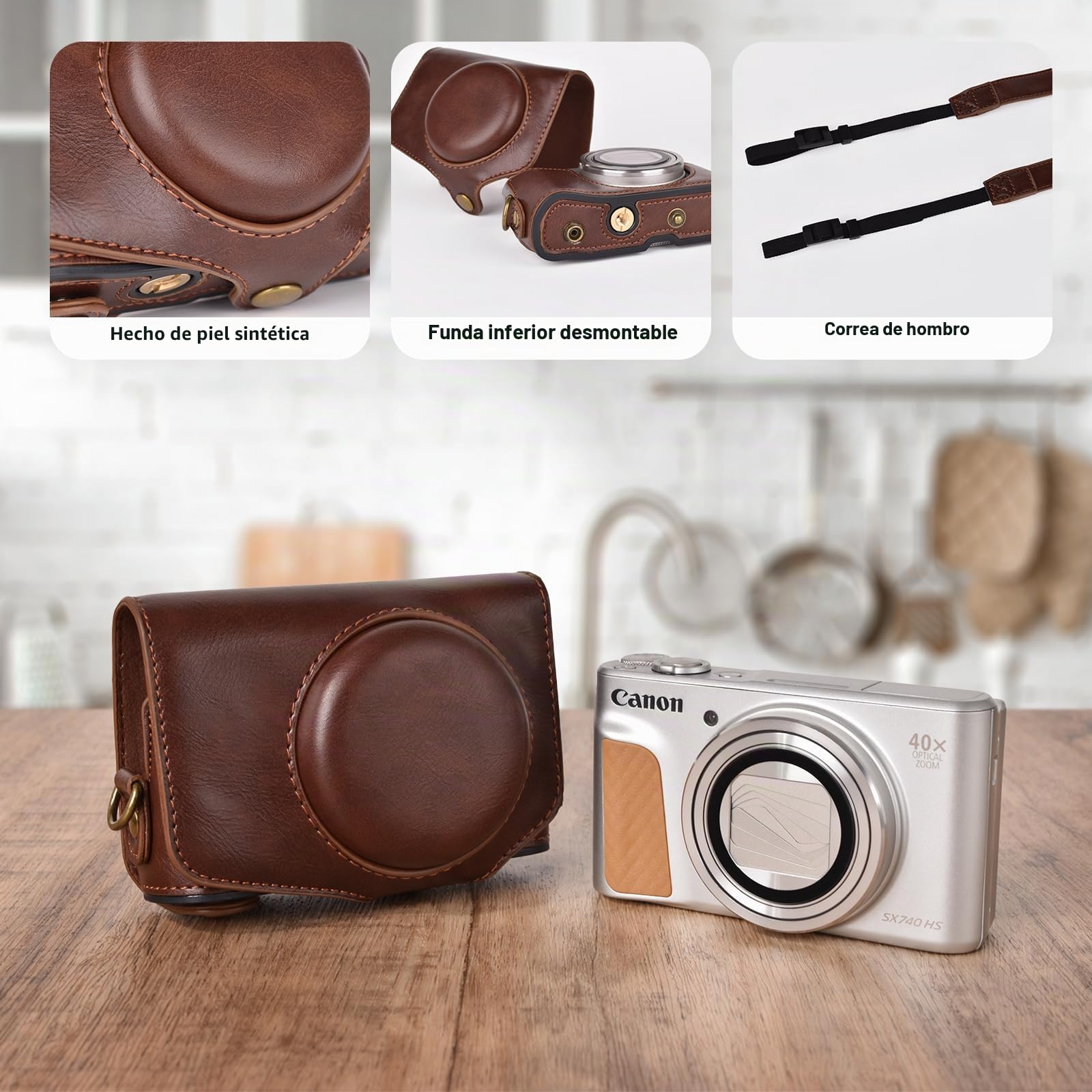 kinokoo Canon SX740 Case, PU Funda de Cuero para cámara con Correa para Canon PowerShot SX720 HS SX730 HS y SX740 HS