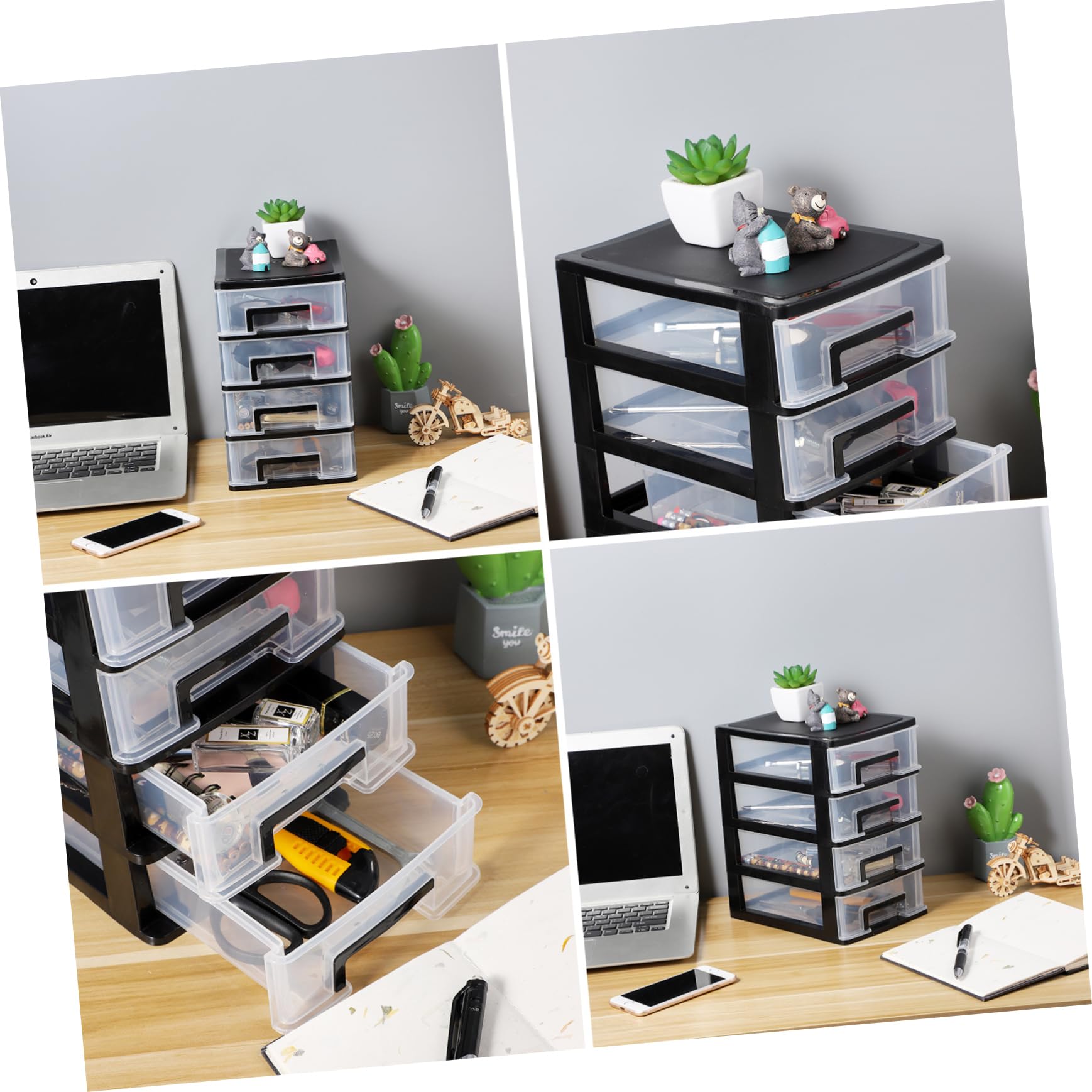 SEWACC Cassetti in plastica a 4 strati, organizer da scrivania con cassetti, cassetti trasparenti, forniture per ufficio, cancelleria per la casa, gioielli e cosmetici