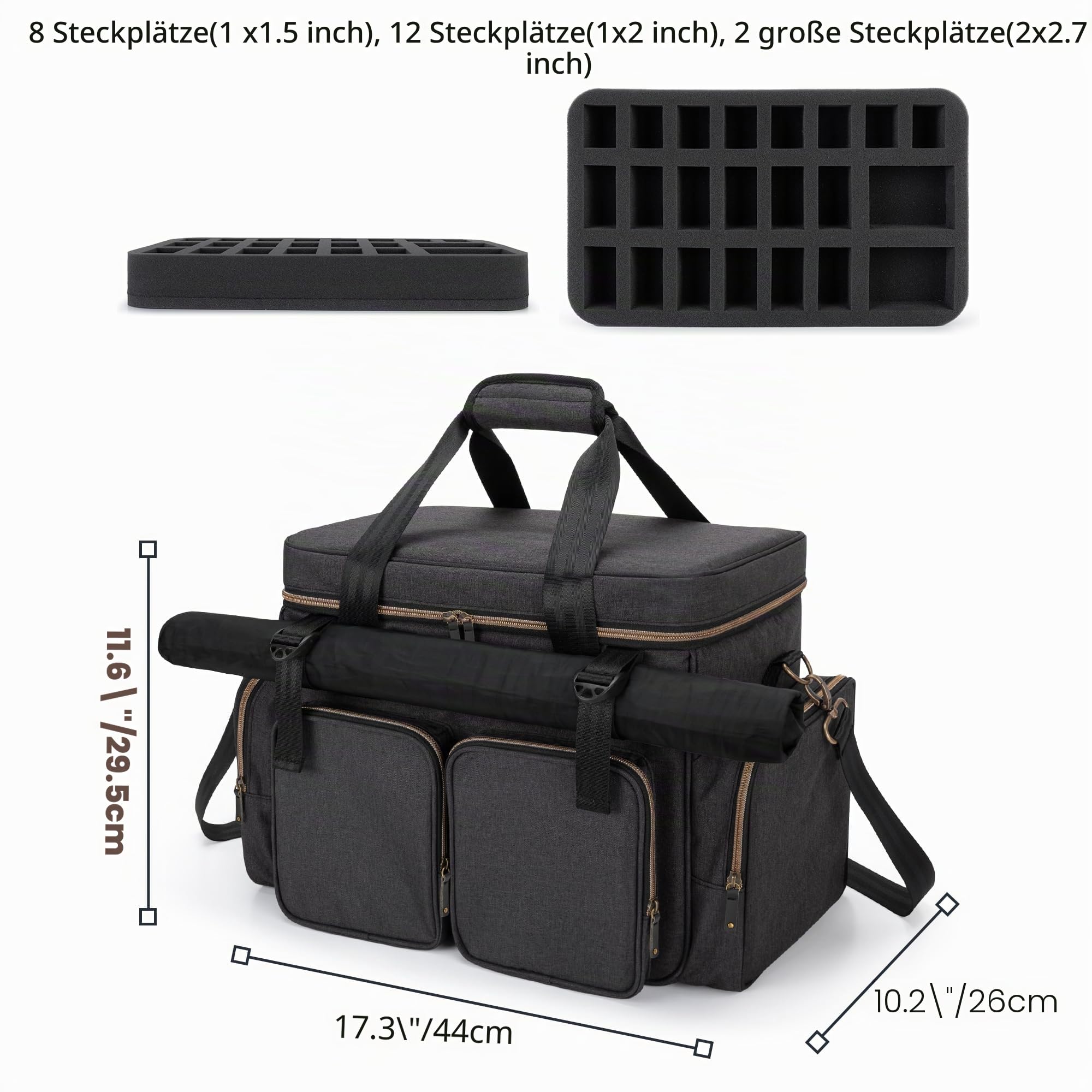 Trunab Tabletop RPG Abenteurer Tasche Kompatibel mit Dungeons und Dragons, DND Reisetasche mit Schaumstoff-Lagerungsraum, Würfel- und Token-Taschen und Battle Map Träger