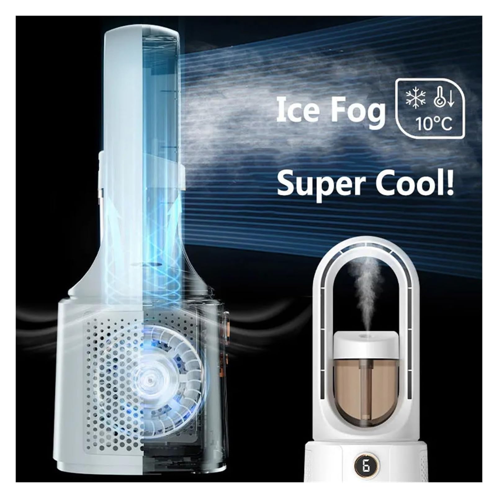 Ventola di raffreddamento con umidificatore e luce notturna, condizionatore silenzioso portatile, 6 velocità regolabili per scrivania e camera da letto, uso su scrivania e comodino