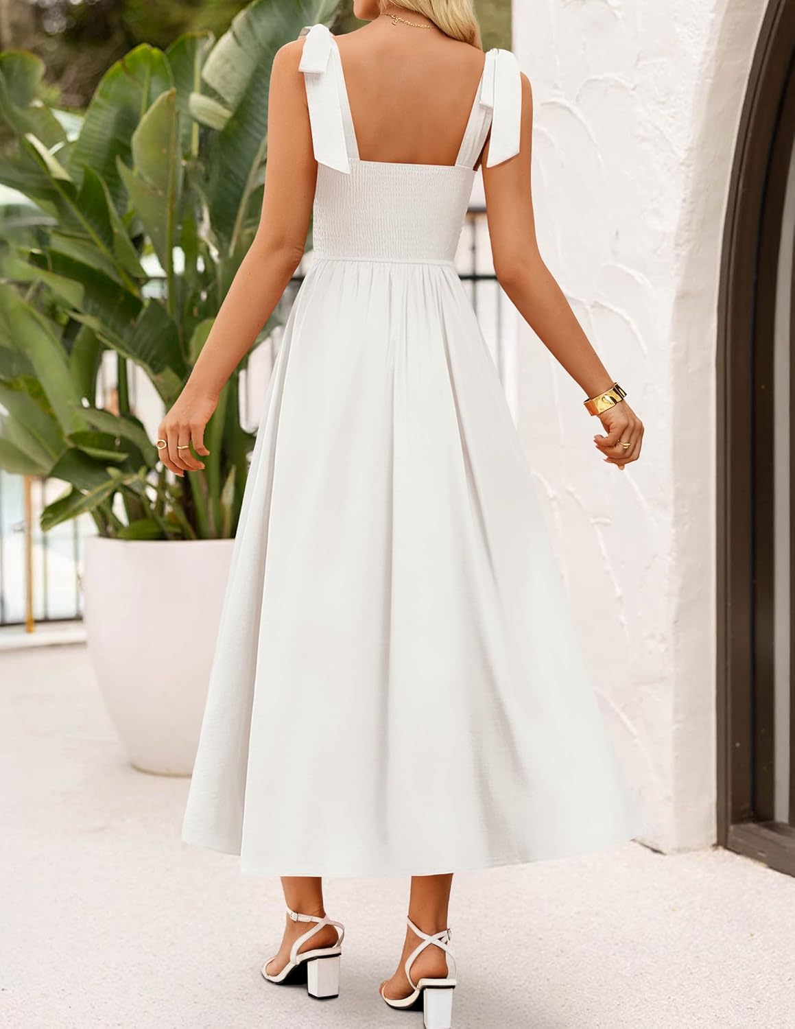 ZESICA Women's Summer Spaghetti Strap Maxi Dress 2026 Tie Shoulder Square Neck Flowy Wedding Guest Party Beach Long Dresses