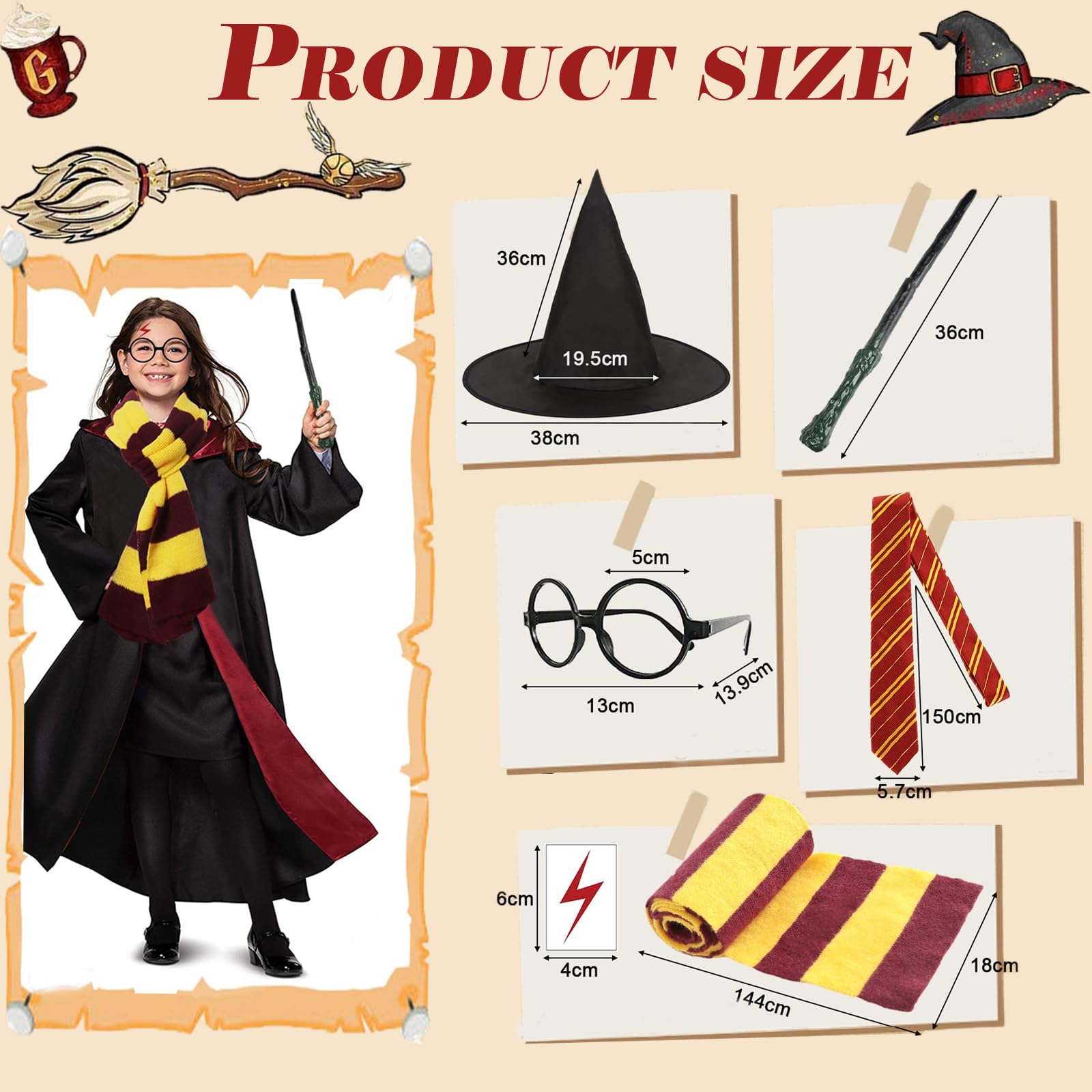 7 PCS Wizard Costume,Halloween Costume,Wizard Accessories Set for Kids Can Participate in Halloween, Fancy Dress - Image 4