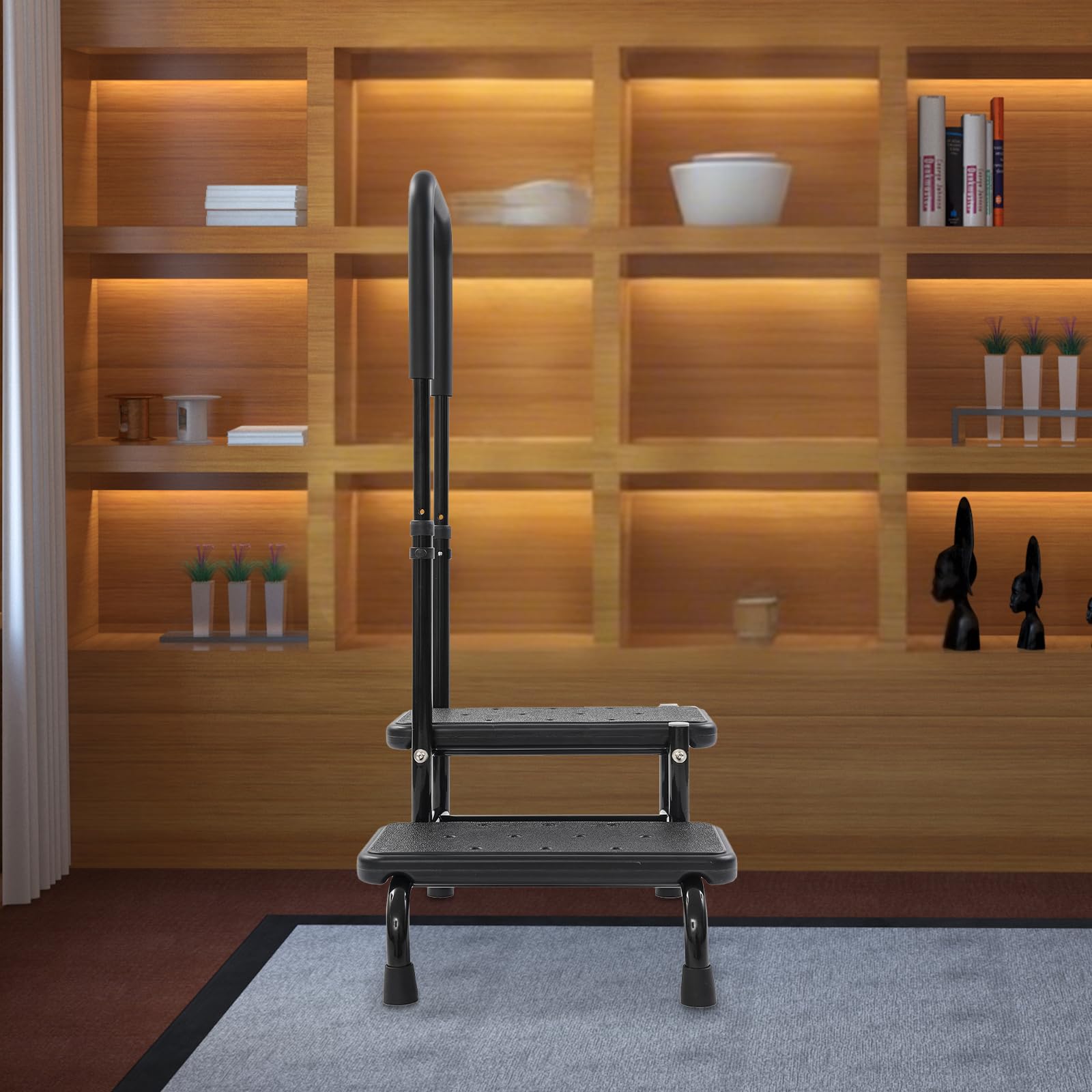 2 Stufige Hocker mit Höhenverstellbarem Handlauf – Einstiegshilfe Badewanne & Treppenhilfe für Senioren – rutschfeste Trittstufe bis 135 kg – Ideal für Bad, Wohnwagen und Hochbett