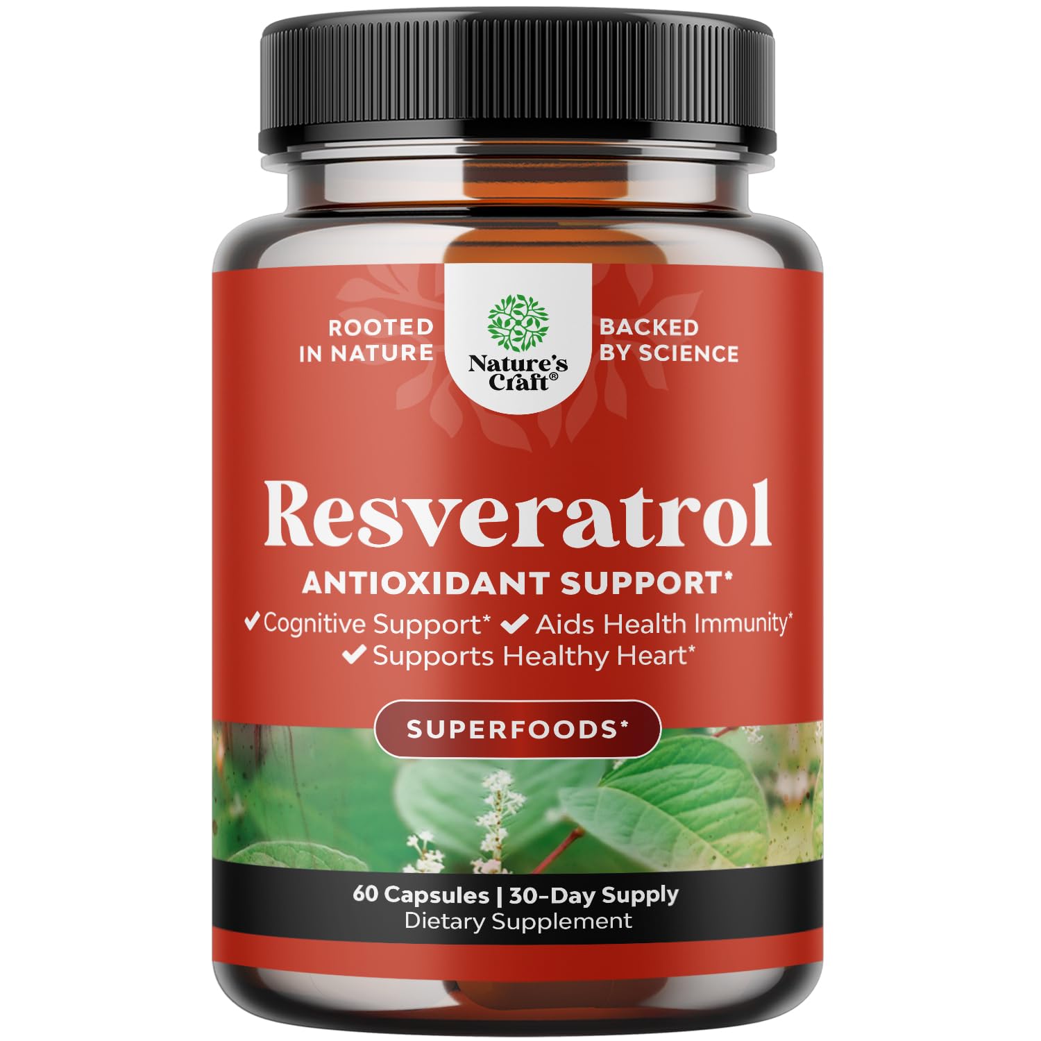 Natures Craft Anti Aging Trans Resveratrol Supplement - Natural Joint Support Supplement - Optimized Resveratrol Capsules With AMPK Activator Brain Booster Immune Support and Heart Health Supplement