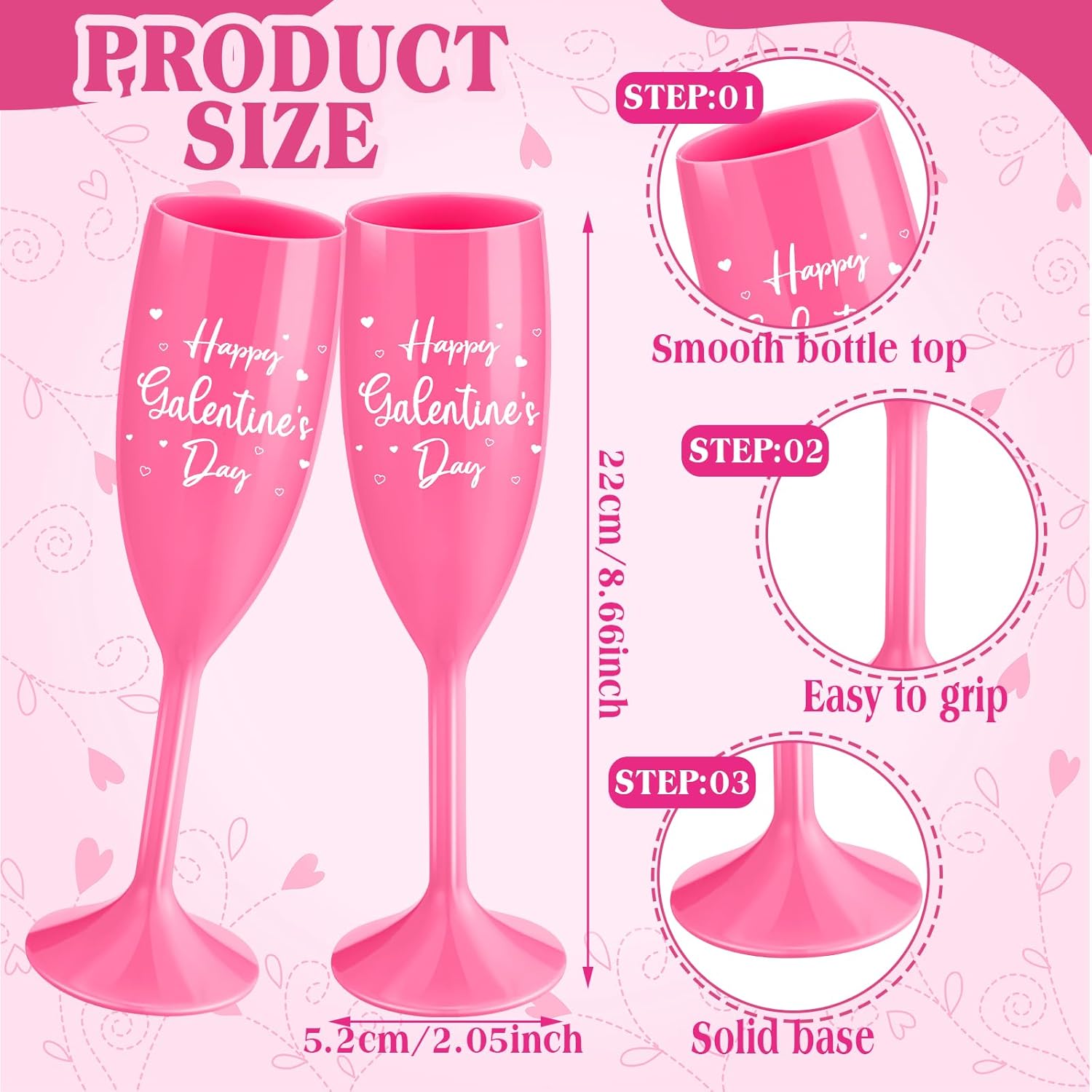 Qinyoung 6 Pcs Galentine's Day Champagne Flute 16oz Happy Galentine's Day Cups Reusable Plastic Unbreakable Champagne Goblet for Girls Ladies Galentines Decoration Valentine Party Supplies Decor