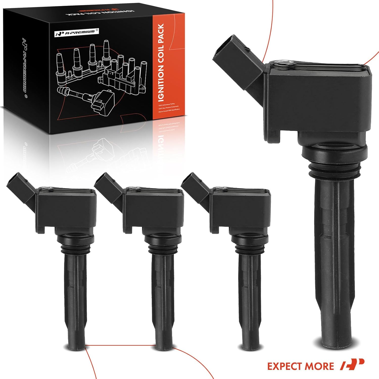 A-Premium Engine Ignition Coil Packs Compatible with Volkswagen Jetta 2013-2019 Audi A3 Sportback e-tron 2016-2018 1.4L Electric/Petrol 4-PC Set