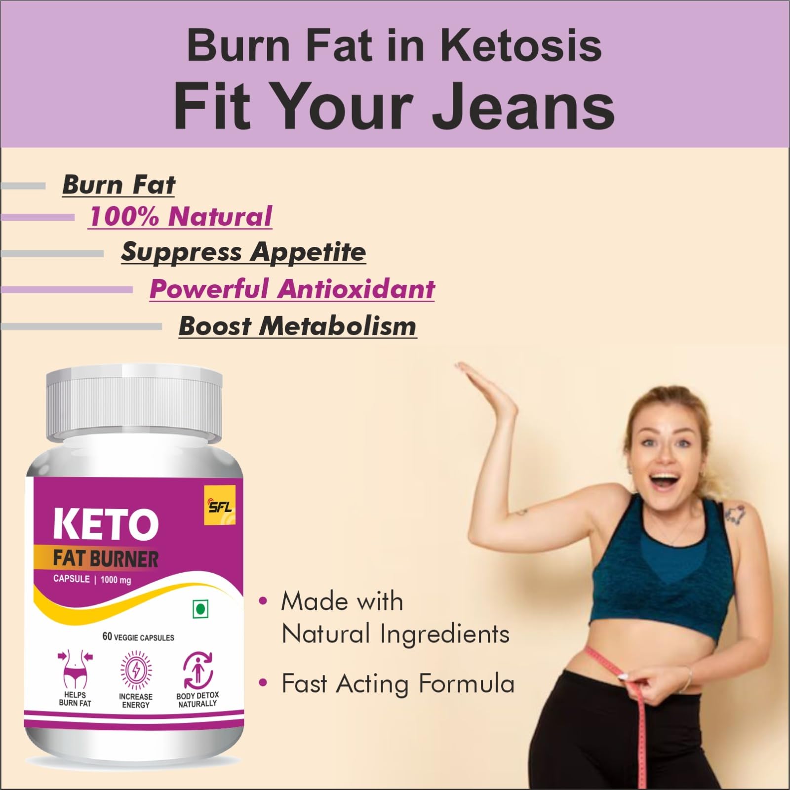 SFL Keto Fat Burner for weight loss with L- Carnitine , Garcinia cambogia ,  Green Coffee extract , Green