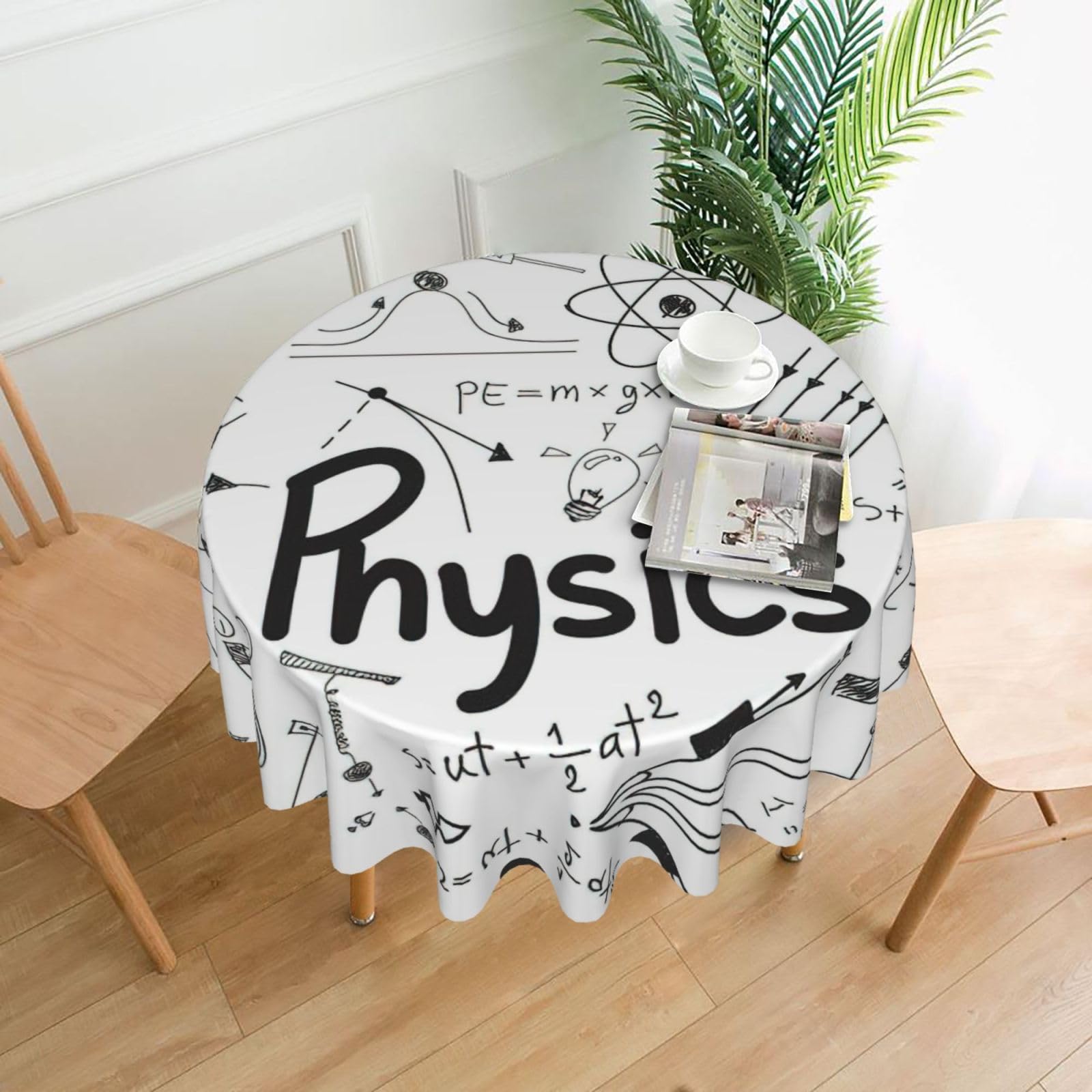 Uusnwaa Physics Print Print Round Tablecloth 60 Inch, Stain Wrinkle Resistant Washable Polyester Table Cover For Kitchen Party