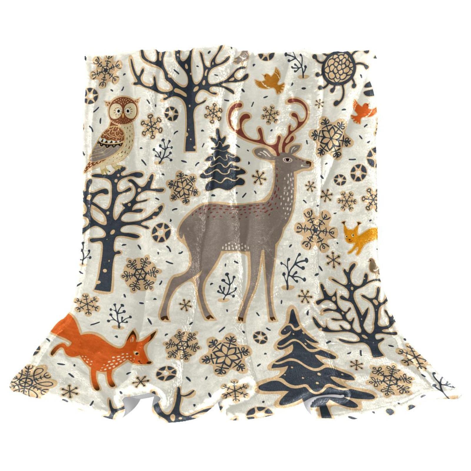 Couverture polaire légère peluche idée cadeau motif renard et hibou