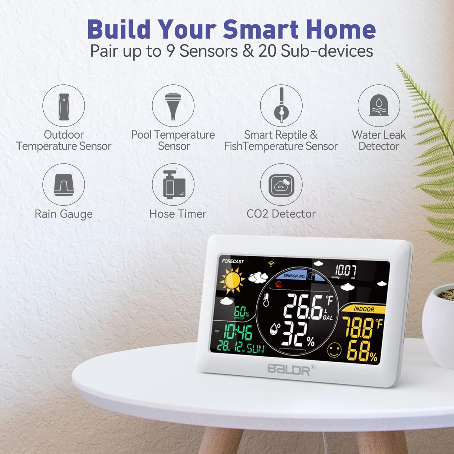BALDR WiFi Weather Station, Smart Wireless Indoor Outdoor Thermometer with App and Accurate Real-time Forecast, One Remotely Monitor Temperature Sensor Include