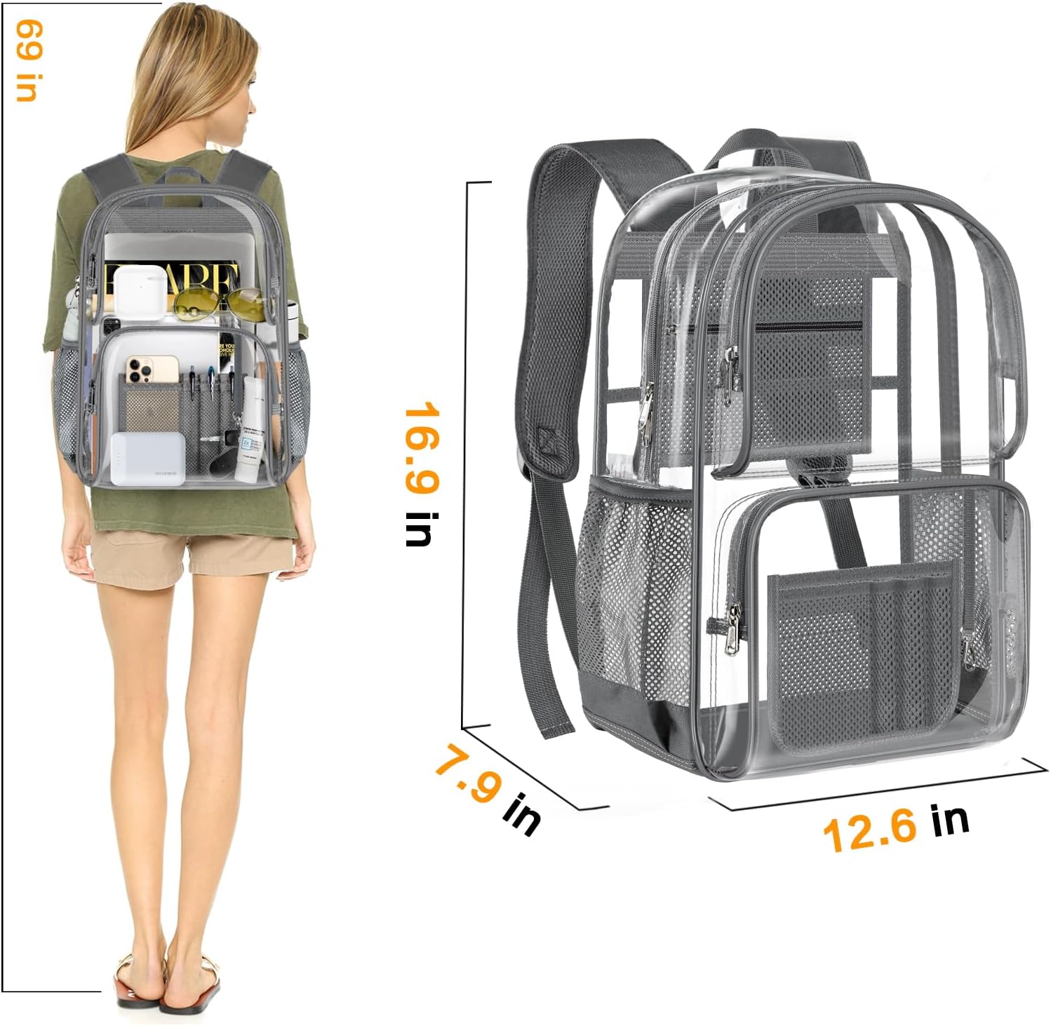 PAMANO Clear Backpack Heavy Duty Transparent See Through Bag for College Work Travel Security image 5
