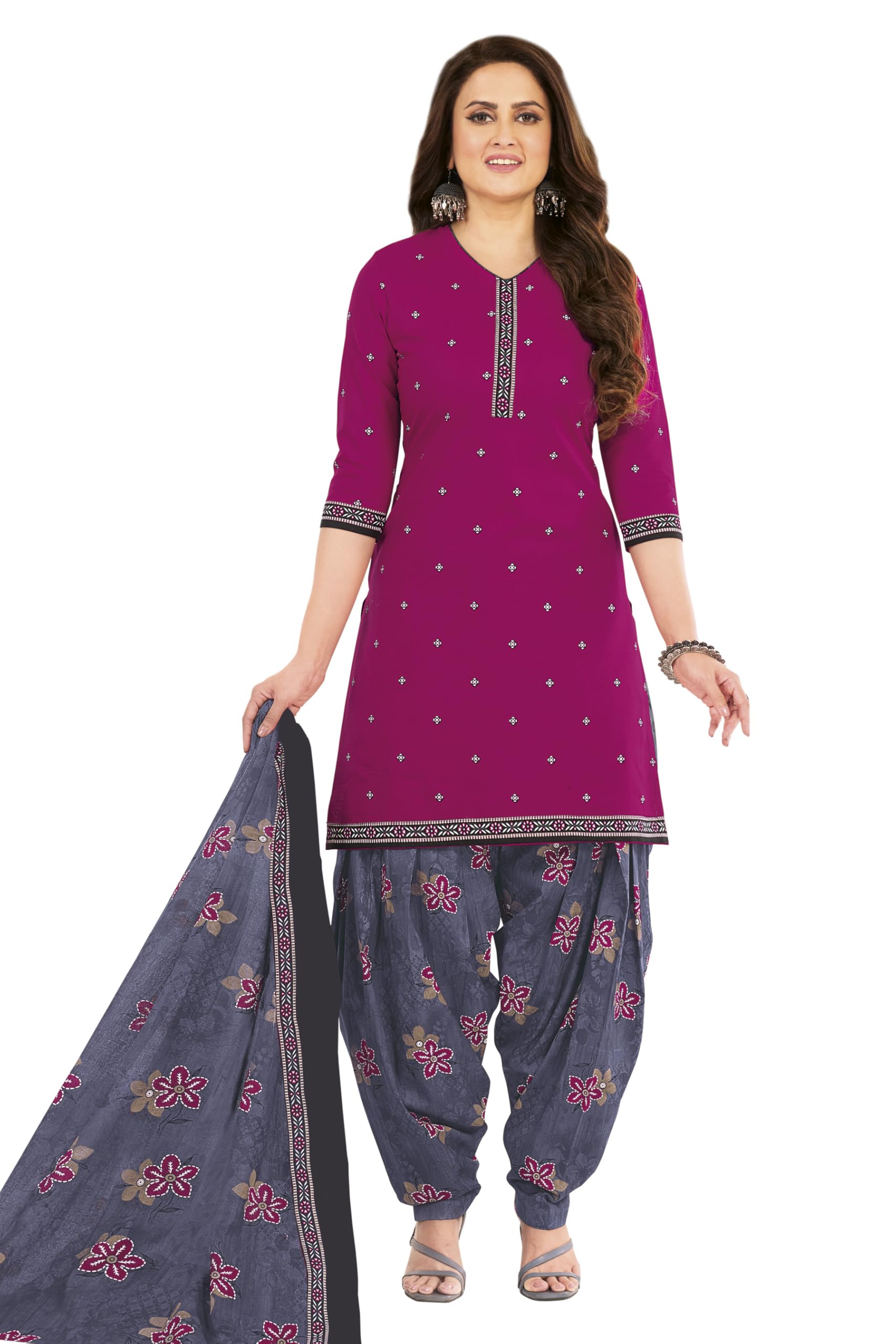 miraan Unstitched Printed Cotton Salwar Suit Dress Material For Women (SANRAN2158, Dark pink, Free Size)-picture-22