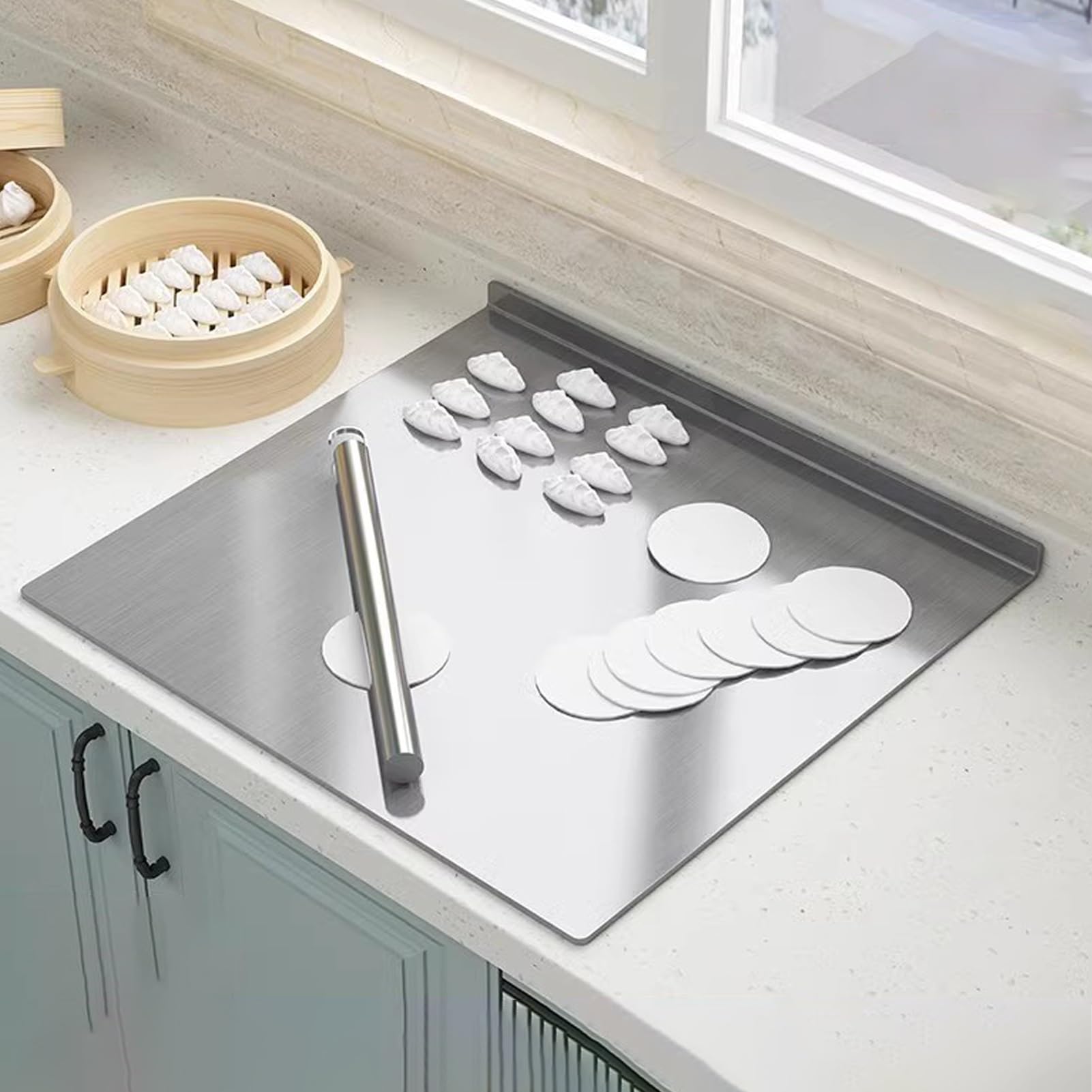 Tagliere in acciaio inox per cucina, grande superficie per preparare pane e carne, vassoio antibatterico facile da pulire