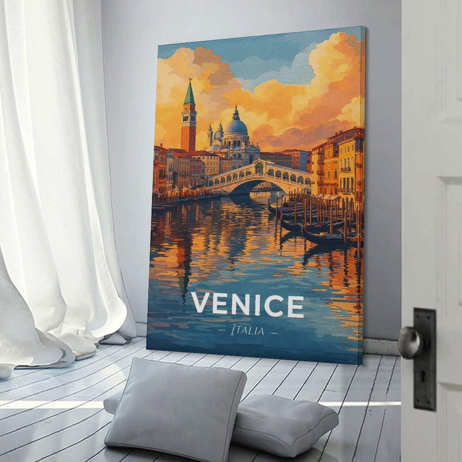 Junmoney Venice Italia Vintage Decorative Wall Artwork, 24x36inch(60x90cm), for Work Areas, Reading Rooms Or Studios, Wall Art That Adds Style to Work Areas