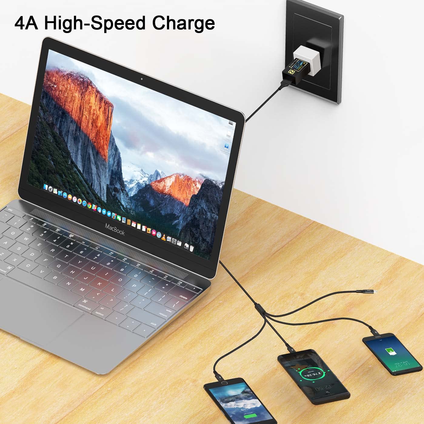 UZAHSK Multi USB Cavo di Ricarica,1.2m 4 in 1 Multiplo Cavetto ip/Micro USB/Tipe C Nylon Intrecciato Cavo di Ricarica per Phone/8/X/12/11/13/14/15/Samsung/Huawei/Xiaomi/Google Pixel/LG/Tablets.